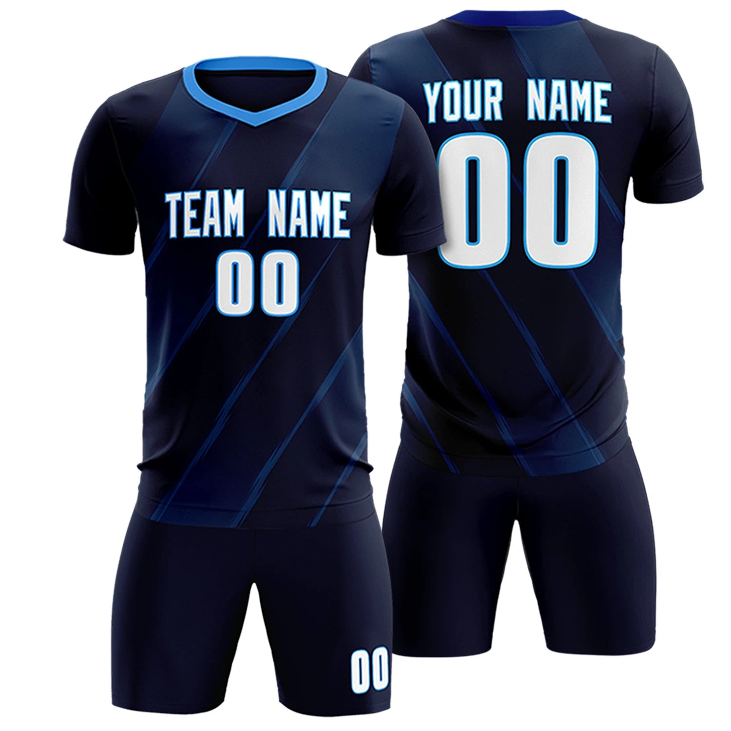 Custom Navy Powder Blue Printing Sportswear Soccer Sets Jersey