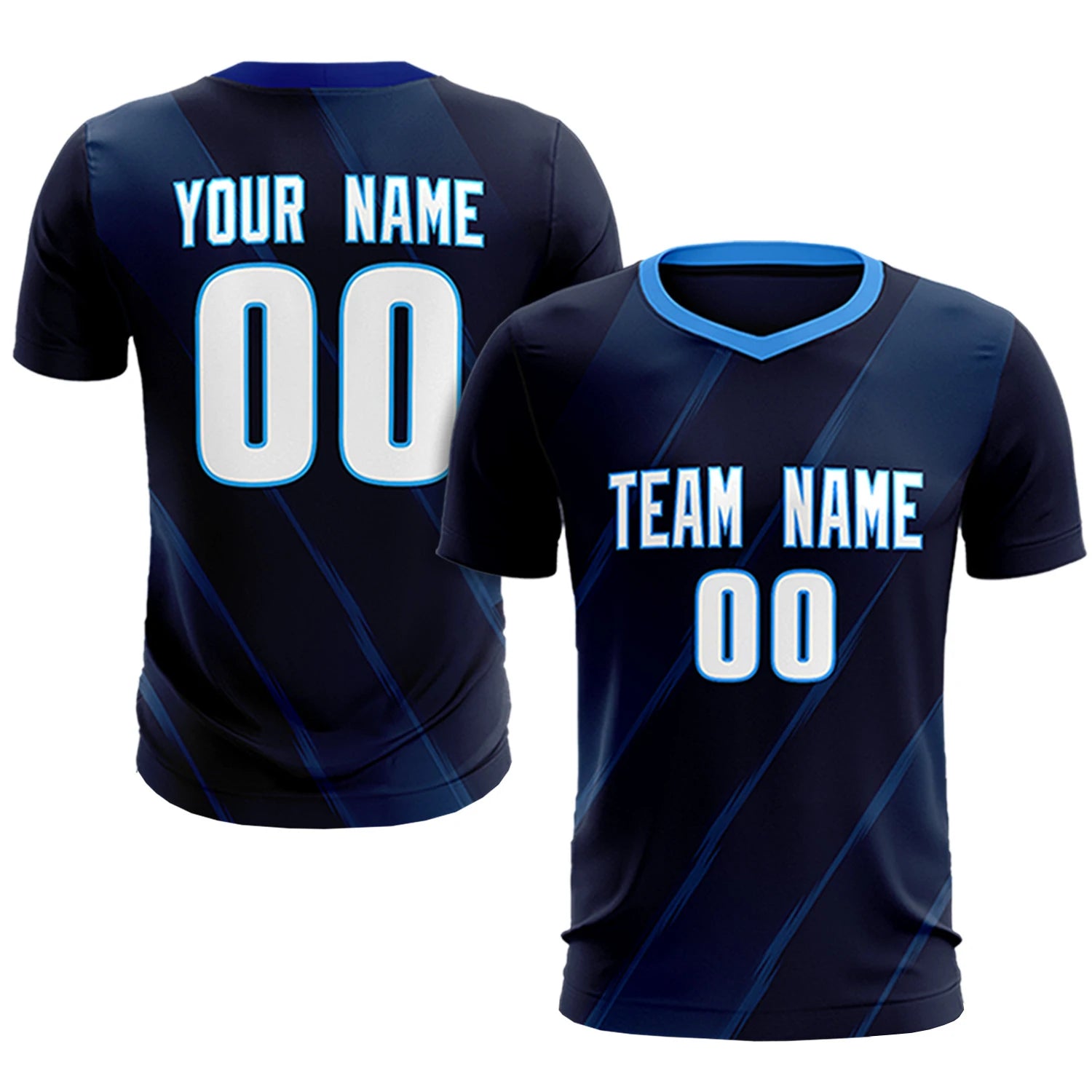 Custom Navy Powder Blue Printing Sportswear Soccer Sets Jersey