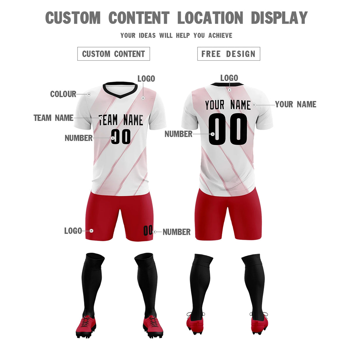 Custom White Red Printing Sportswear Soccer Sets Jersey