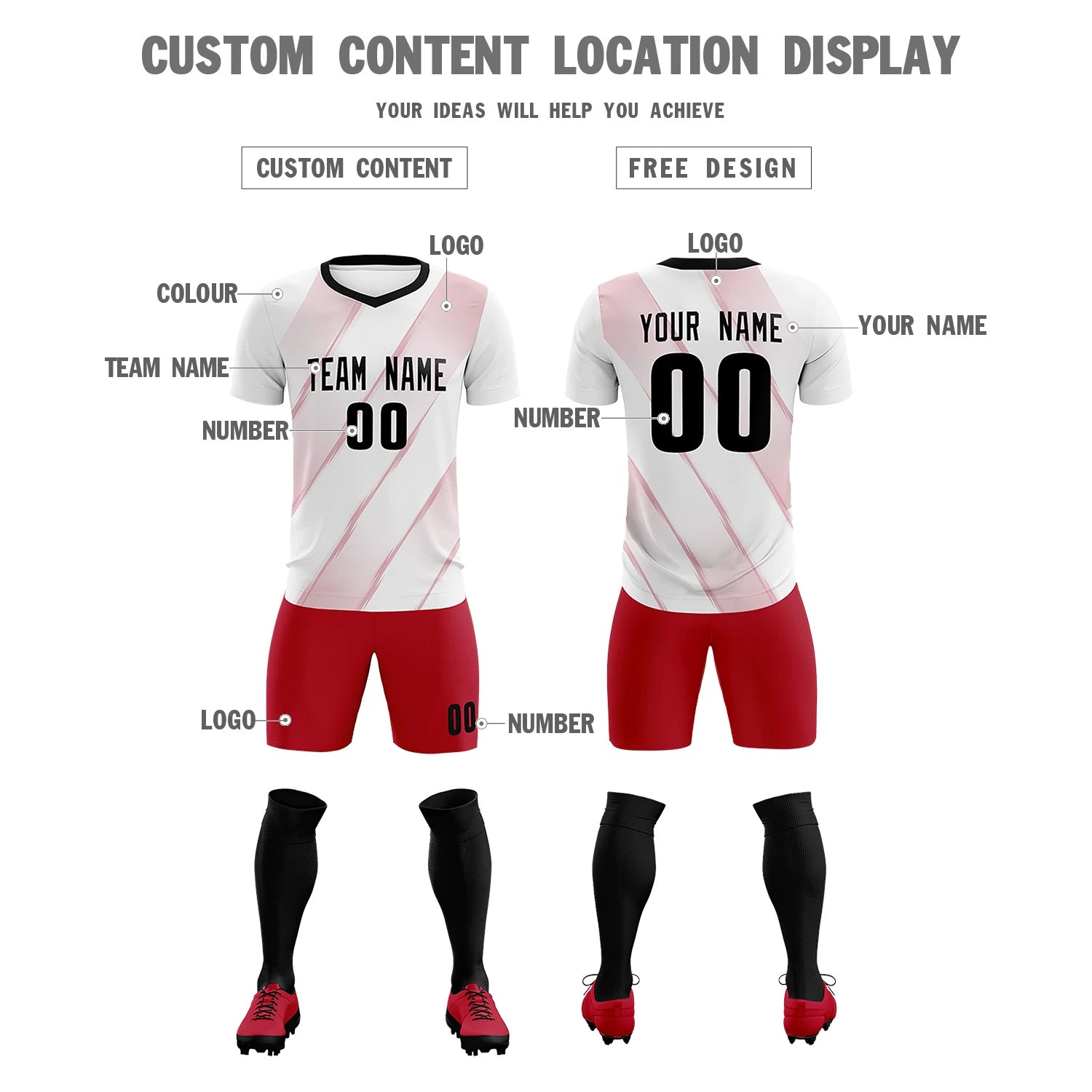Custom White Red Printing Sportswear Soccer Sets Jersey