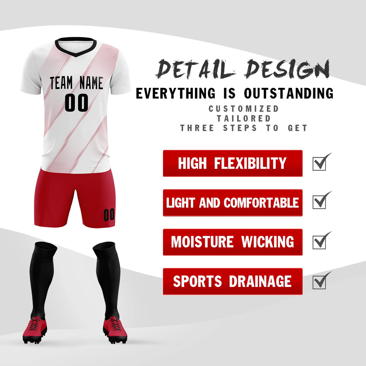 Custom White Red Printing Sportswear Soccer Sets Jersey