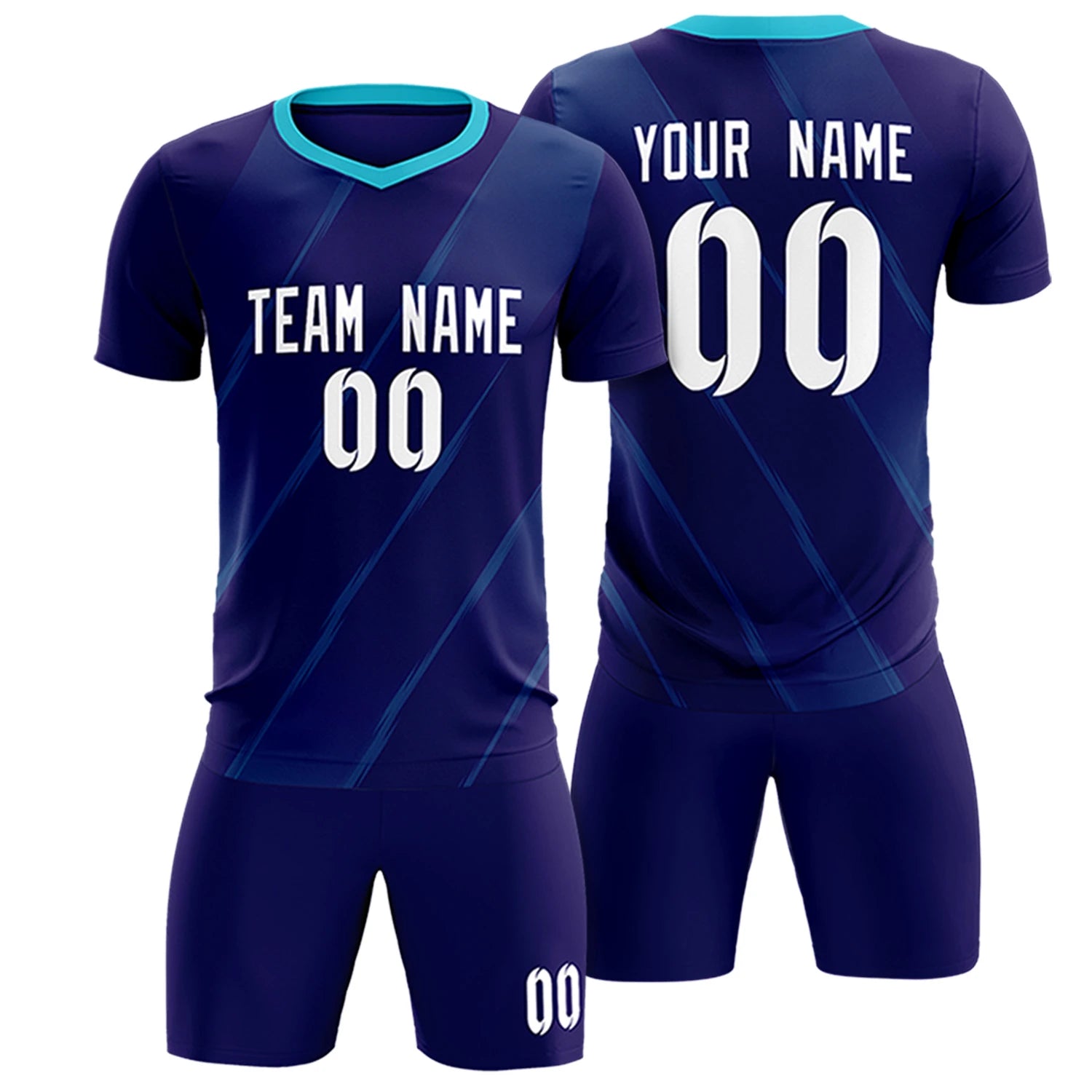Custom Purple Sky Blue Printing Sportswear Soccer Sets Jersey