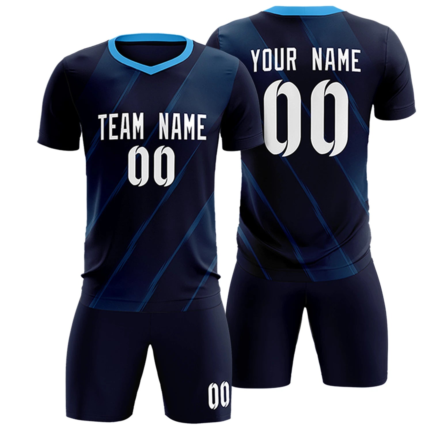 Custom Navy Powder Blue Printing Sportswear Soccer Sets Jersey