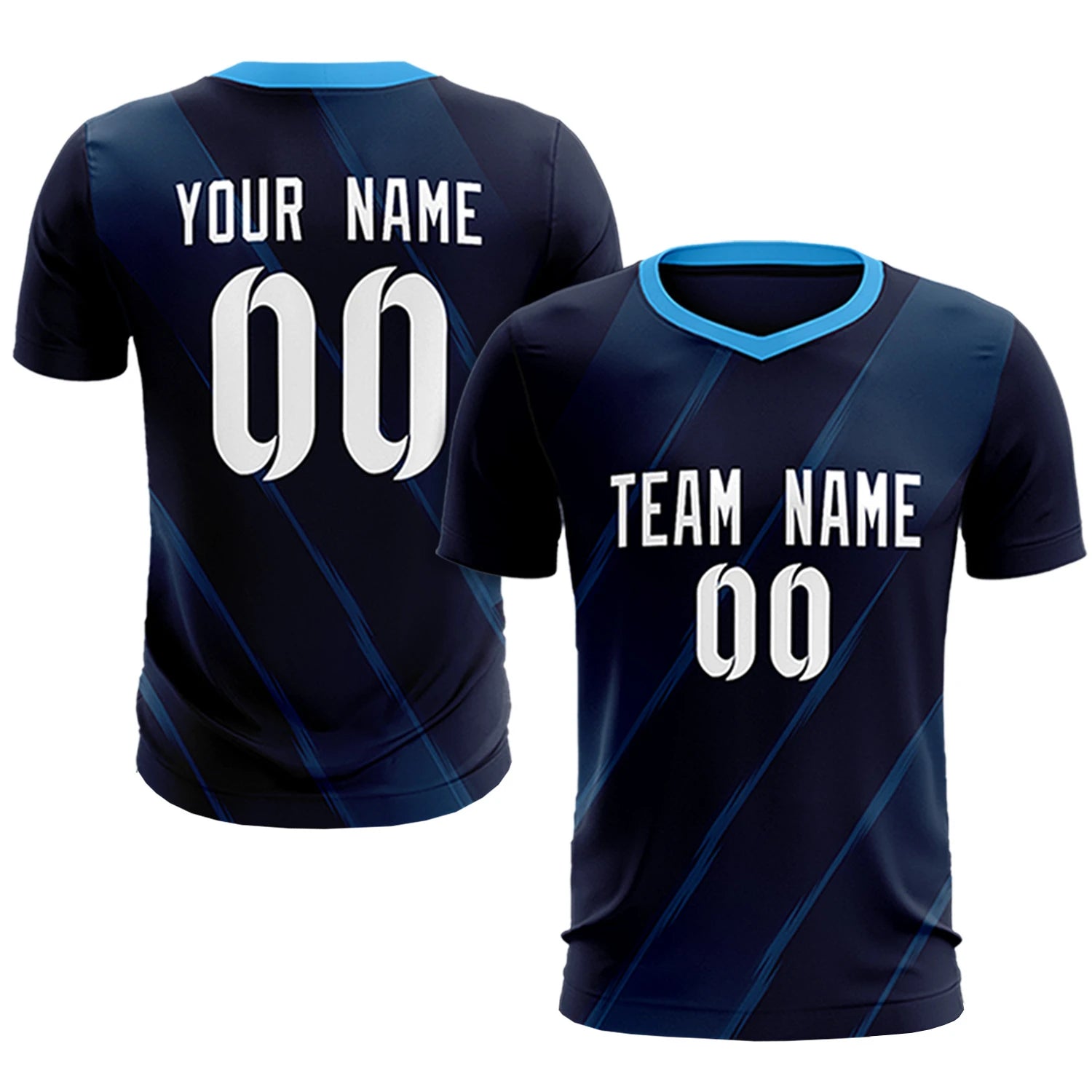 Custom Navy Powder Blue Printing Sportswear Soccer Sets Jersey