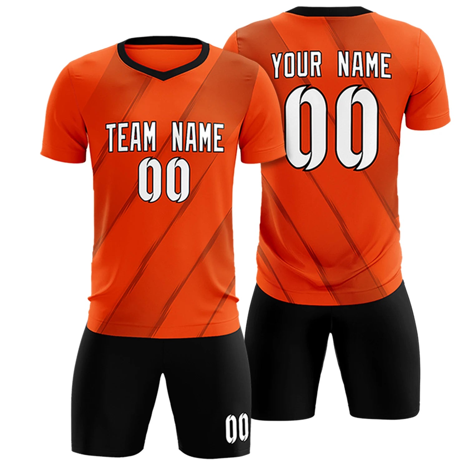 Custom Orange Black Printing Sportswear Soccer Sets Jersey