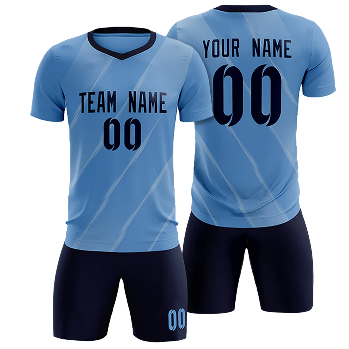 Custom Light Blue Navy Printing Sportswear Soccer Sets Jersey