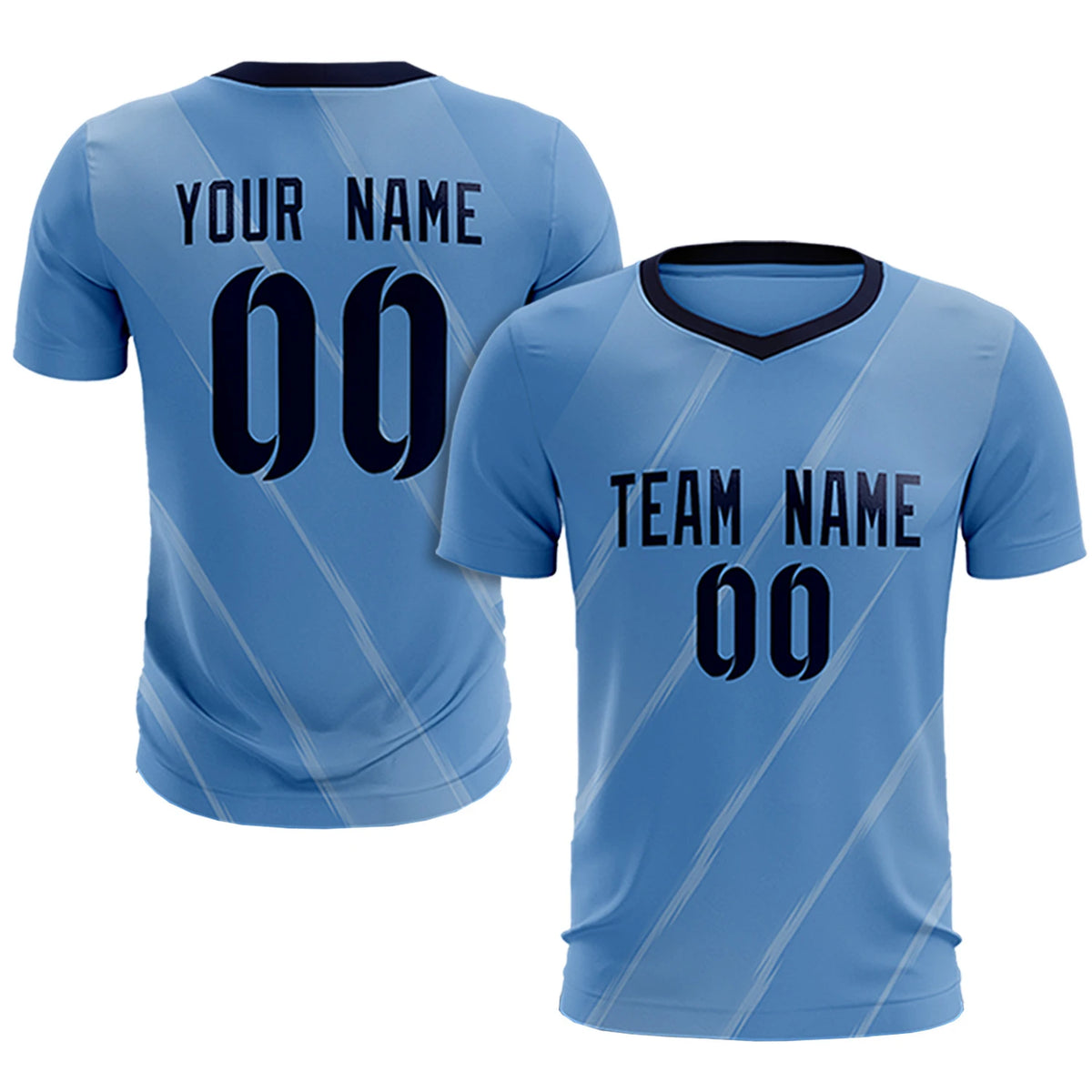 Custom Light Blue Navy Printing Sportswear Soccer Sets Jersey