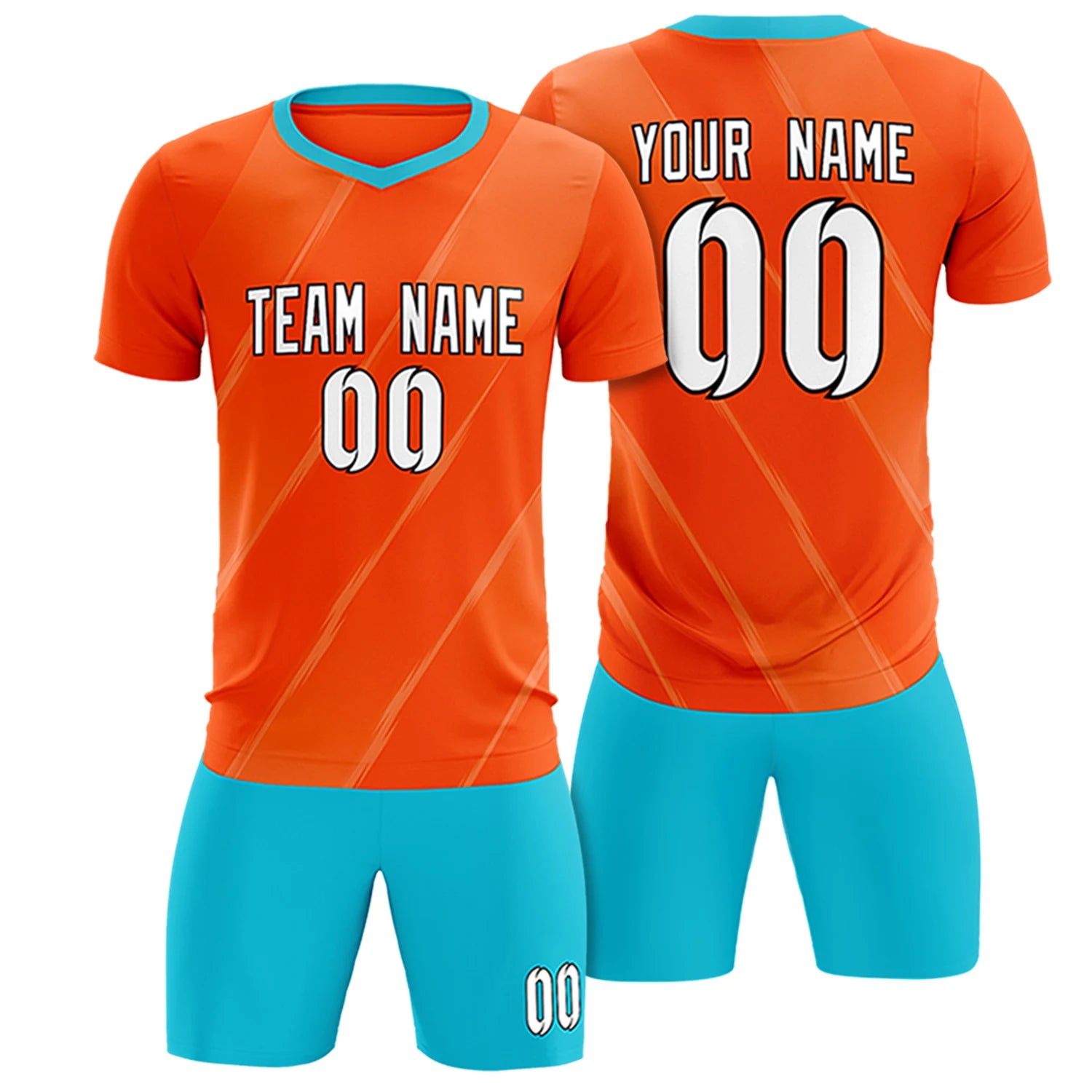 Custom Orange Sky Blue Printing Sportswear Soccer Sets Jersey