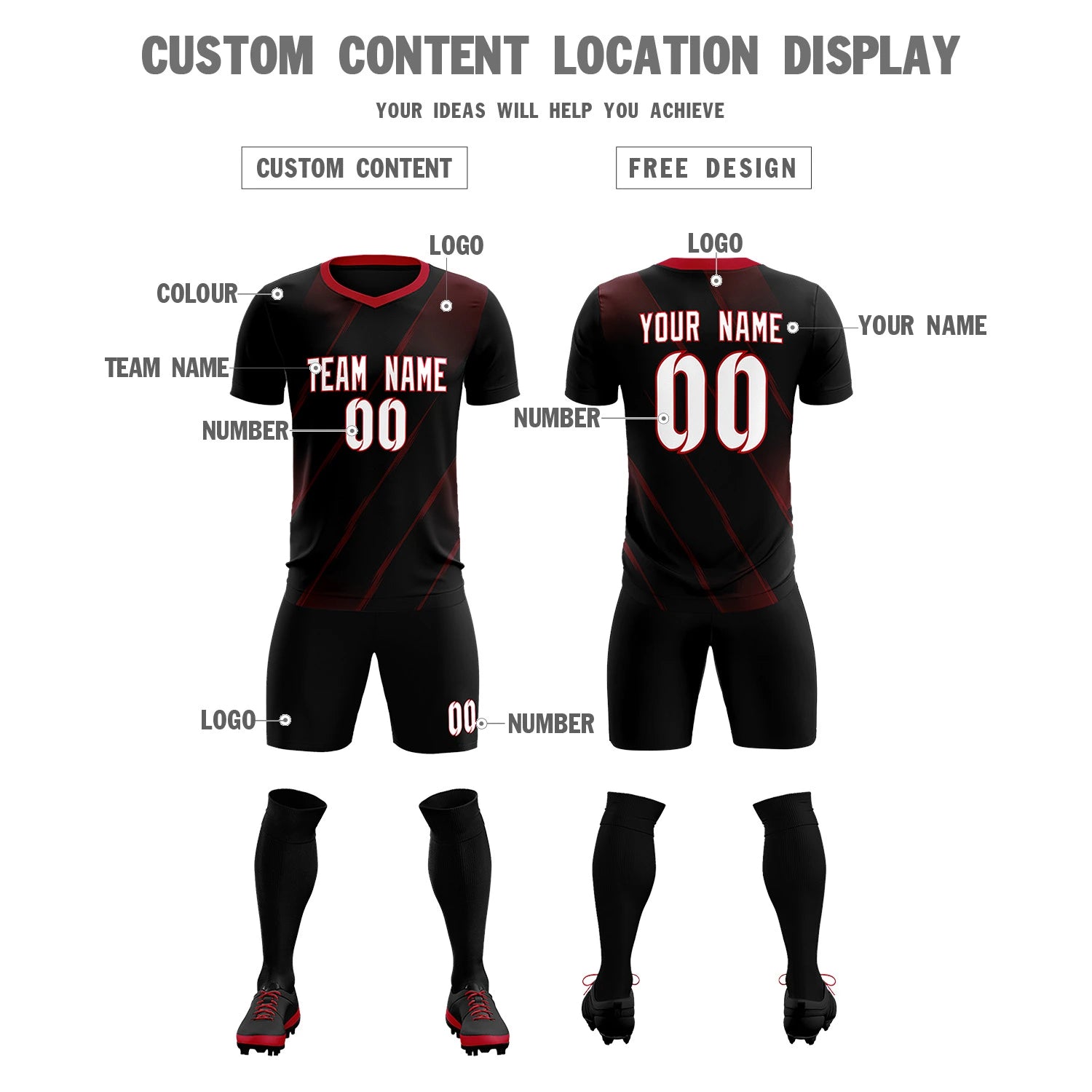 Custom Black Red Printing Sportswear Soccer Sets Jersey