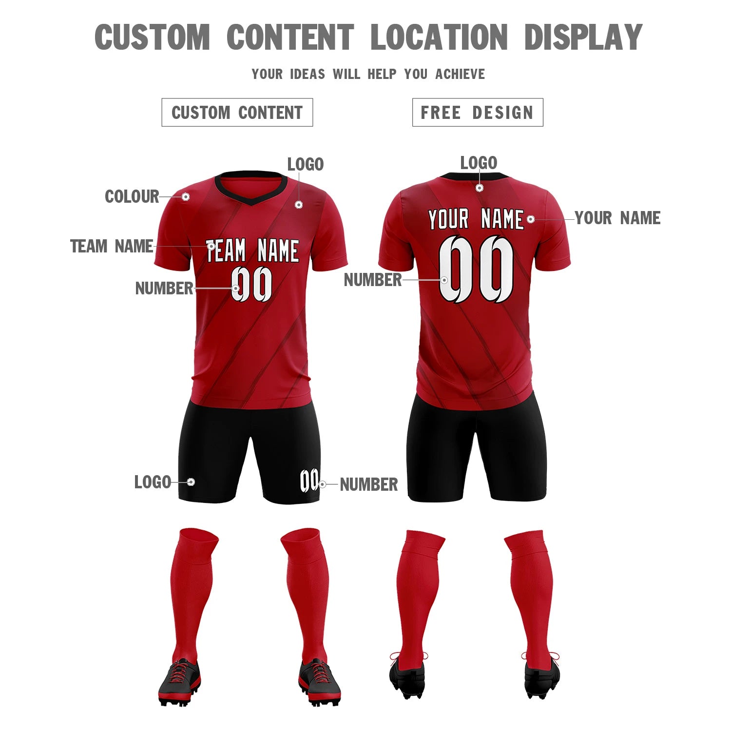 Custom Red Black Printing Sportswear Soccer Sets Jersey