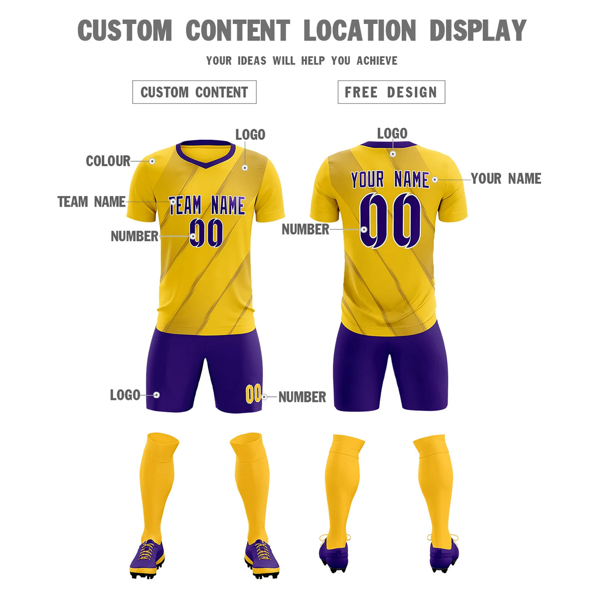 Custom Gold01 Purple Printing Sportswear Soccer Sets Jersey