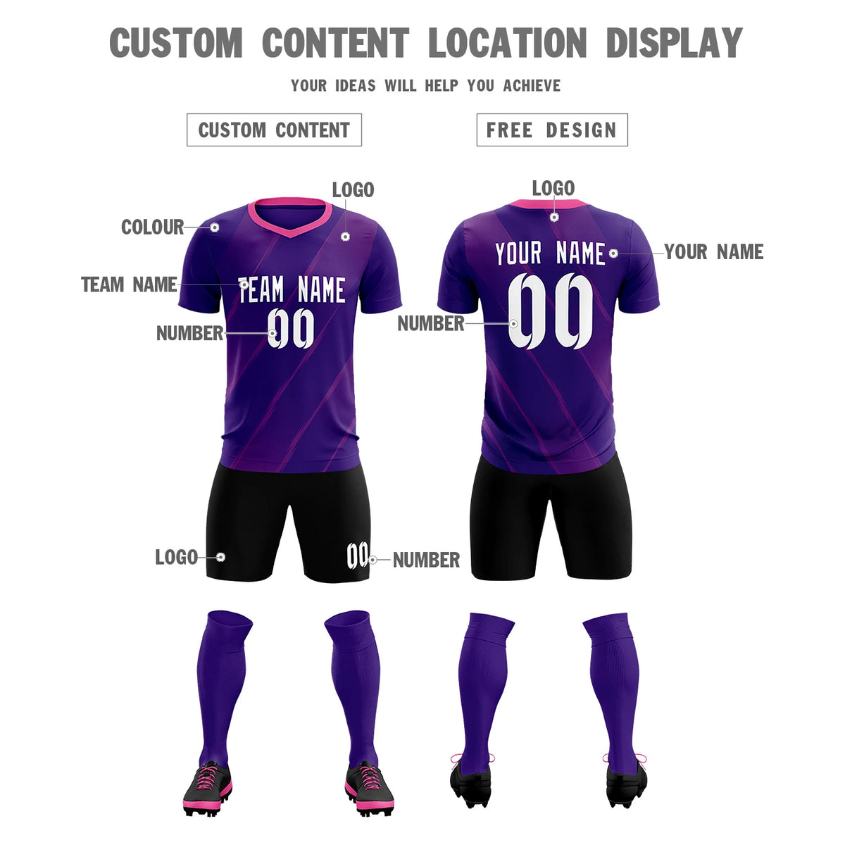Custom Purple Pink Printing Sportswear Soccer Sets Jersey