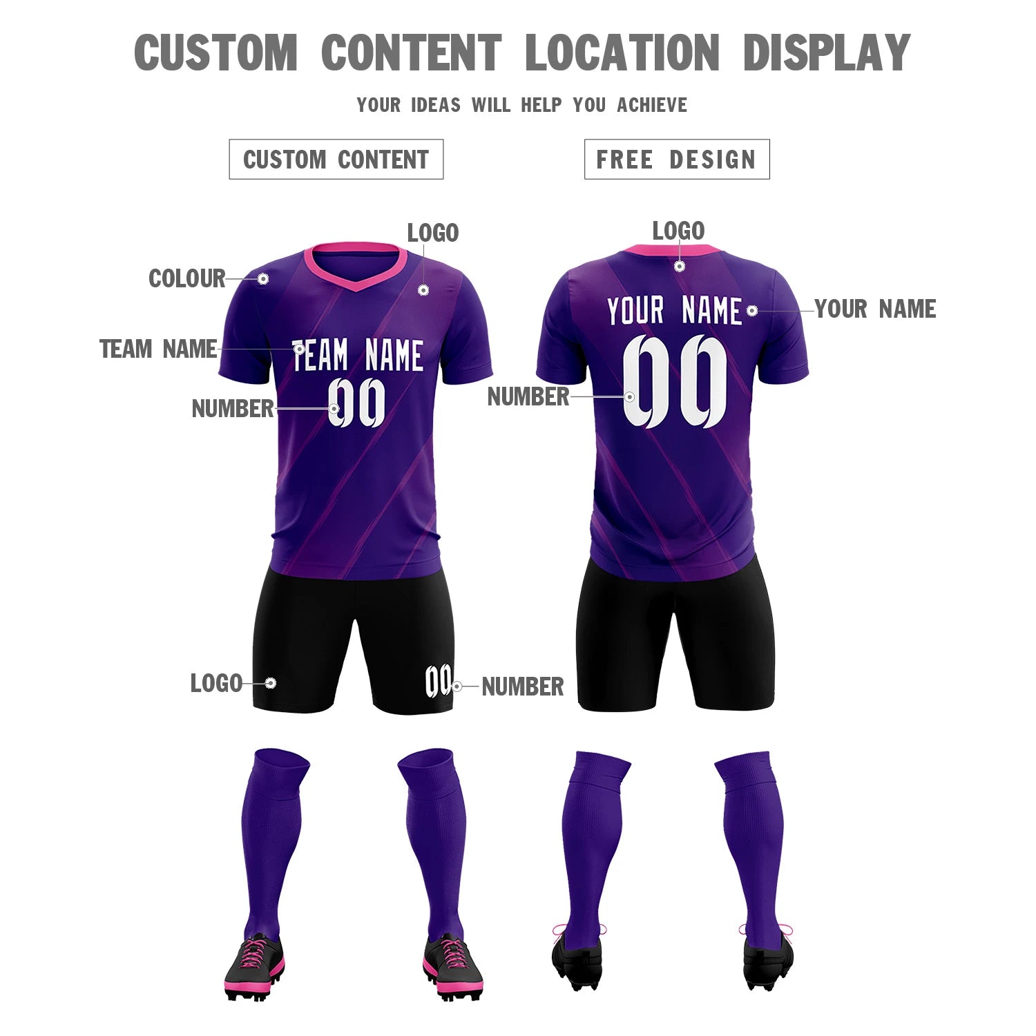 Custom Purple Pink Printing Sportswear Soccer Sets Jersey