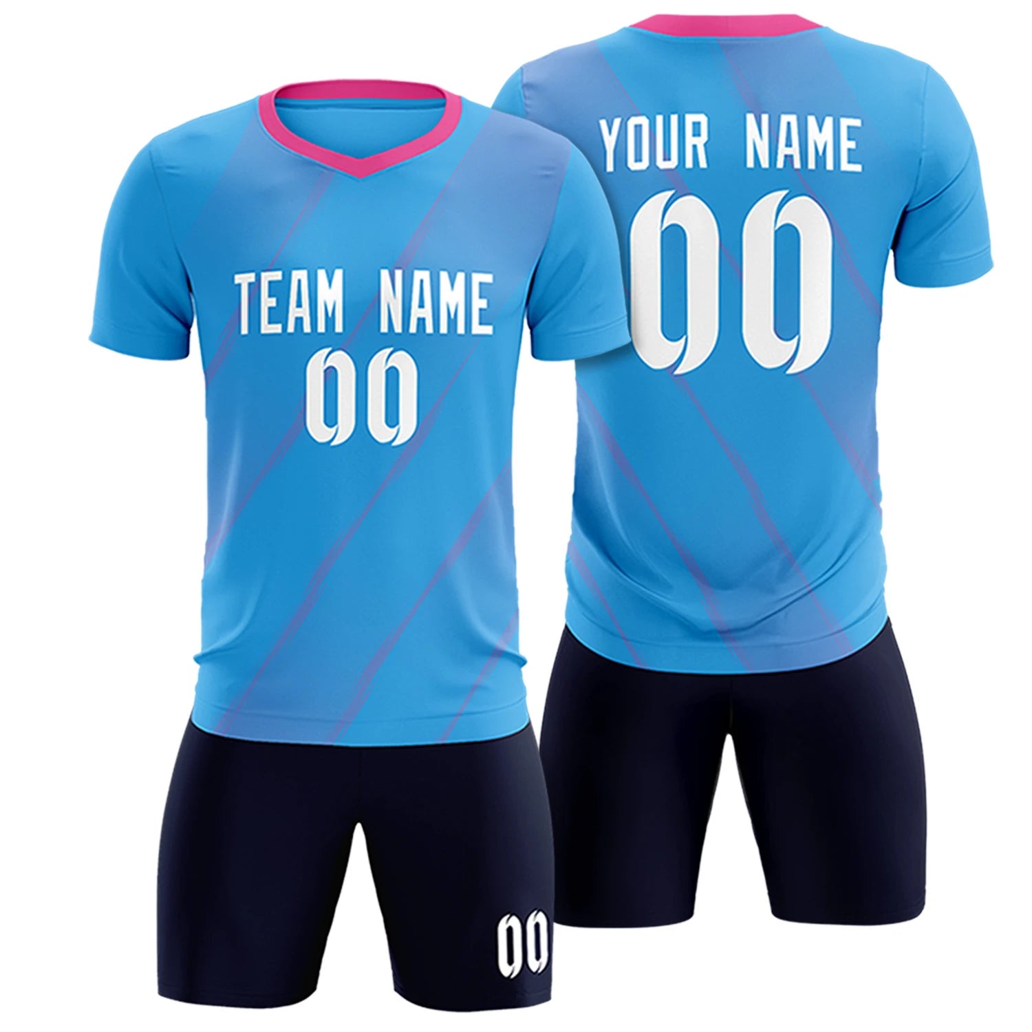 Custom Powder Blue Pink Printing Sportswear Soccer Sets Jersey
