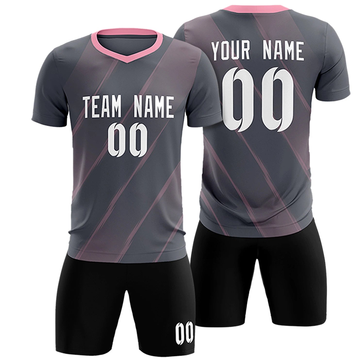 Custom Dark Gray Light Pink Printing Sportswear Soccer Sets Jersey