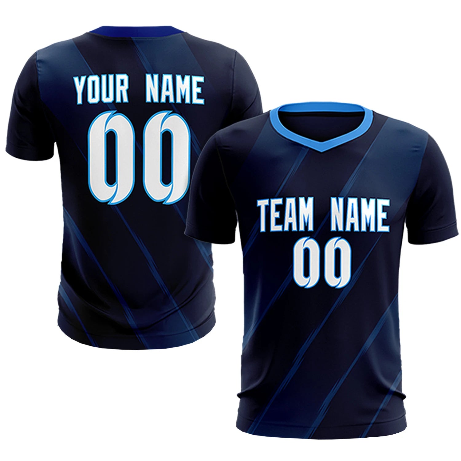 Custom Navy Powder Blue Printing Sportswear Soccer Sets Jersey