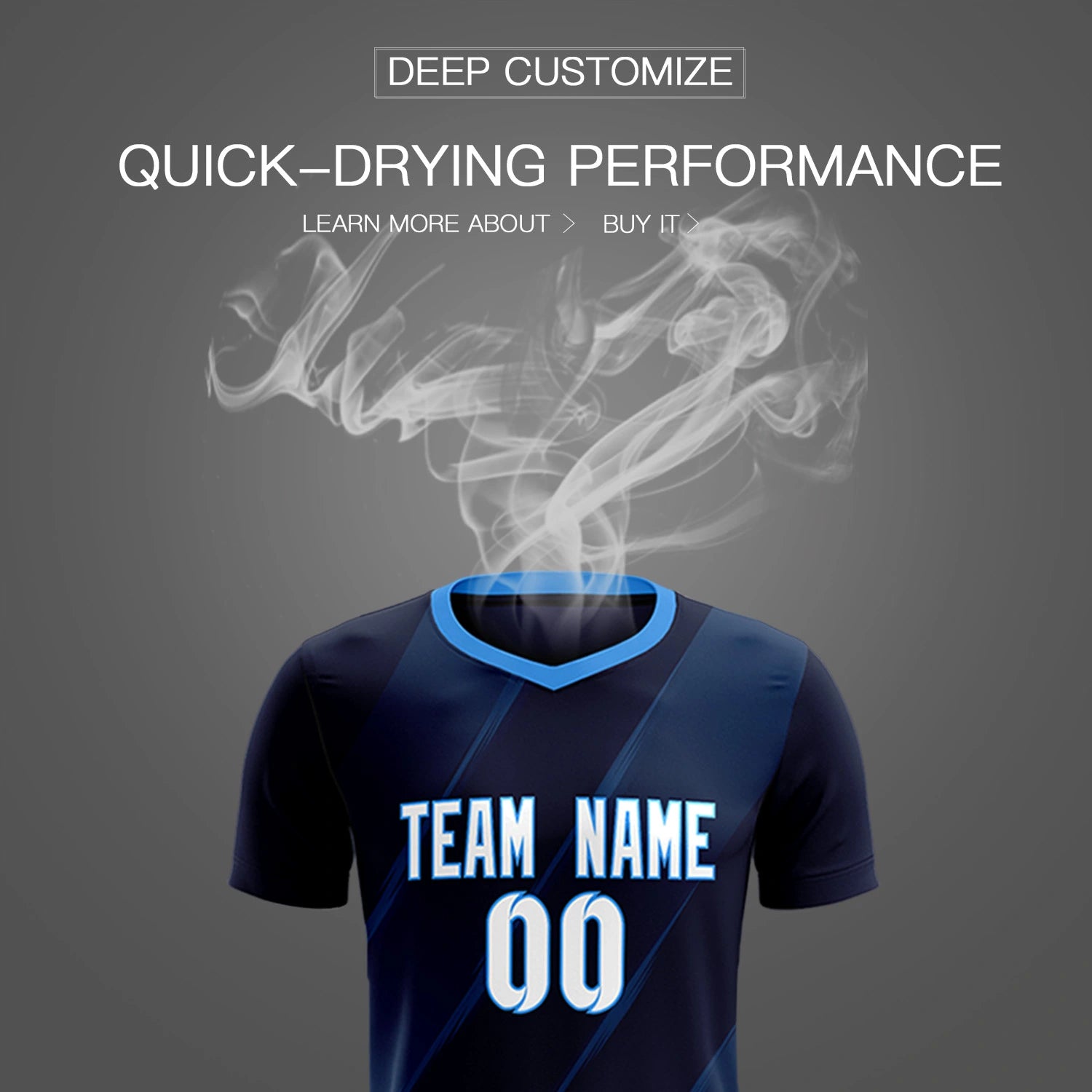 Custom Navy Powder Blue Printing Sportswear Soccer Sets Jersey