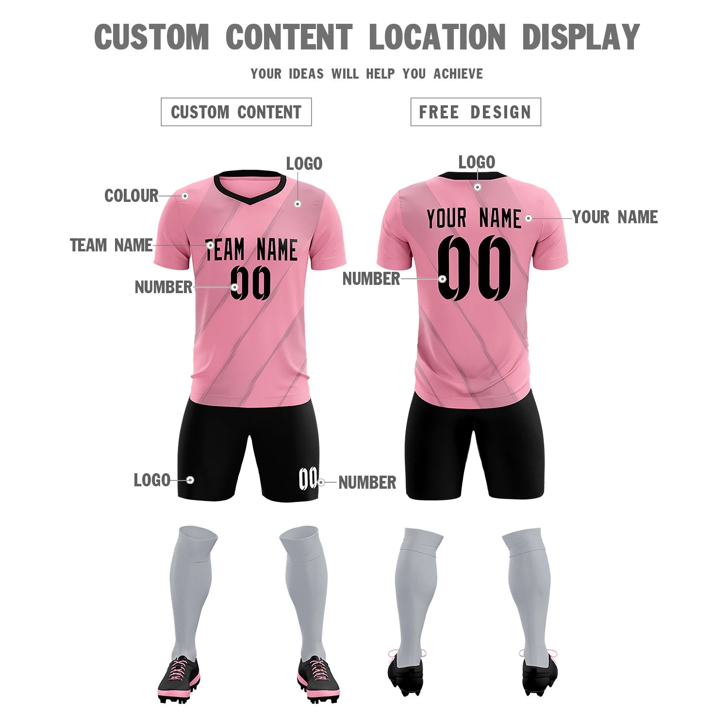 Custom Pink Gray Printing Sportswear Soccer Sets Jersey