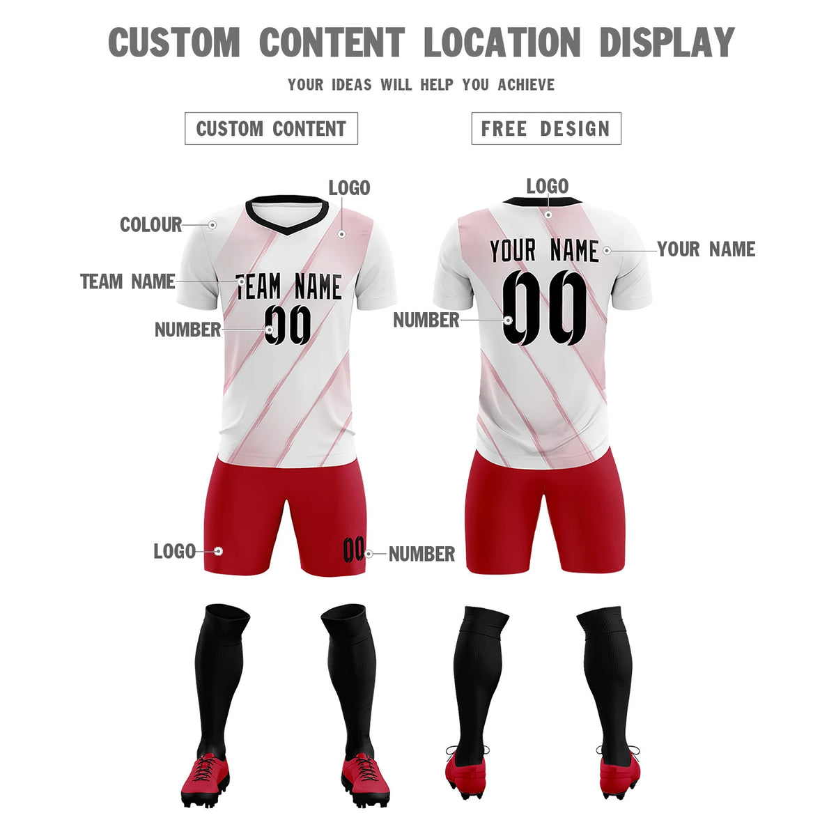 Custom White Red Printing Sportswear Soccer Sets Jersey