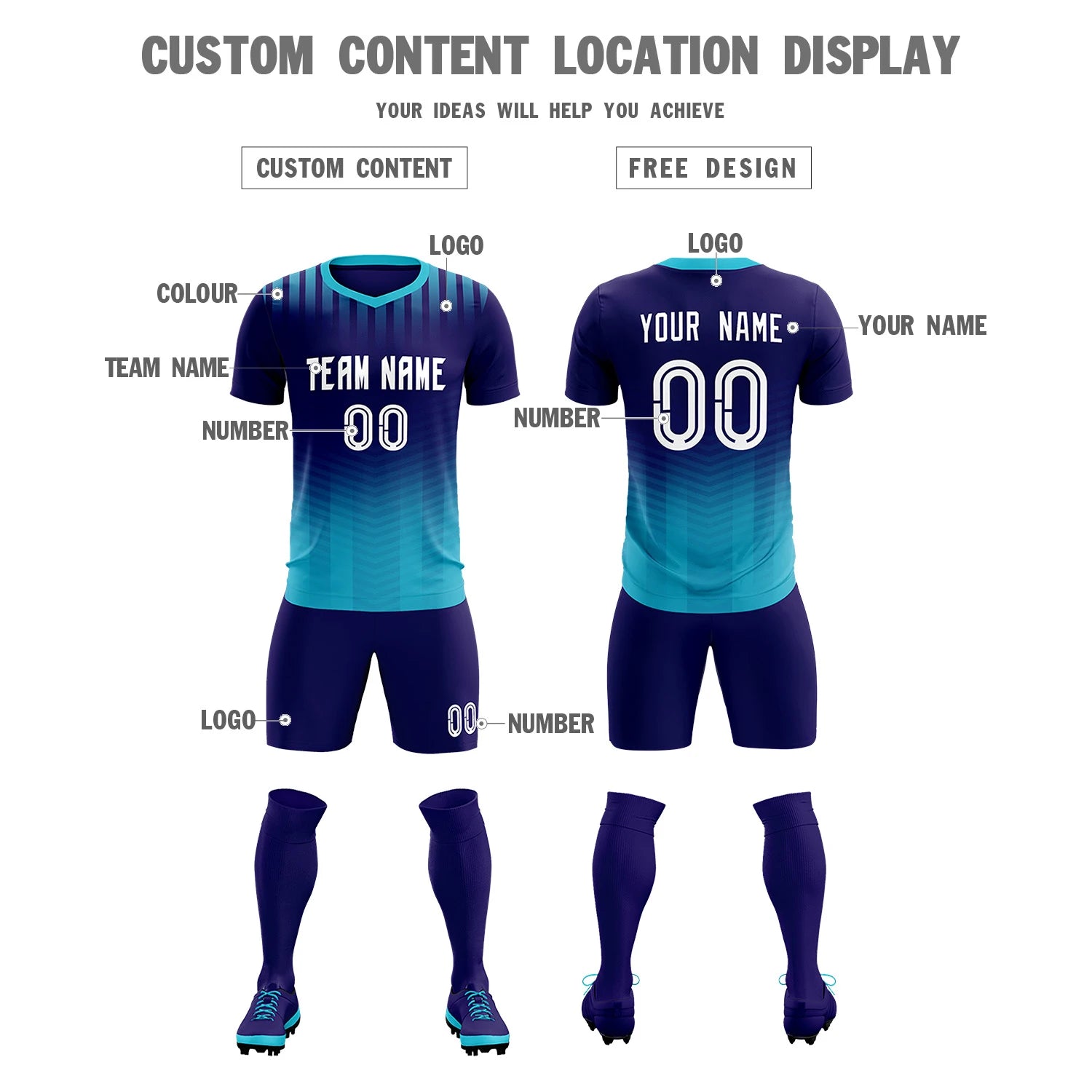 Custom Purple Sky Blue Soft Training Uniform Soccer Sets Jersey