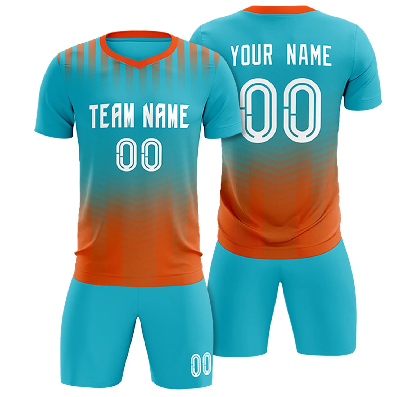 Custom Sky Blue Orange Soft Training Uniform Soccer Sets Jersey
