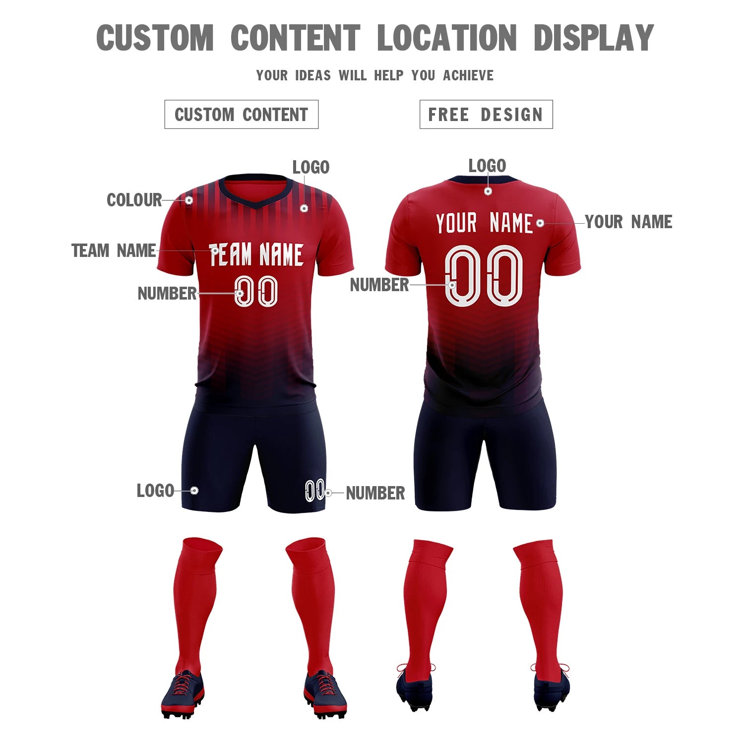 Custom Red Black Soft Training Uniform Soccer Sets Jersey