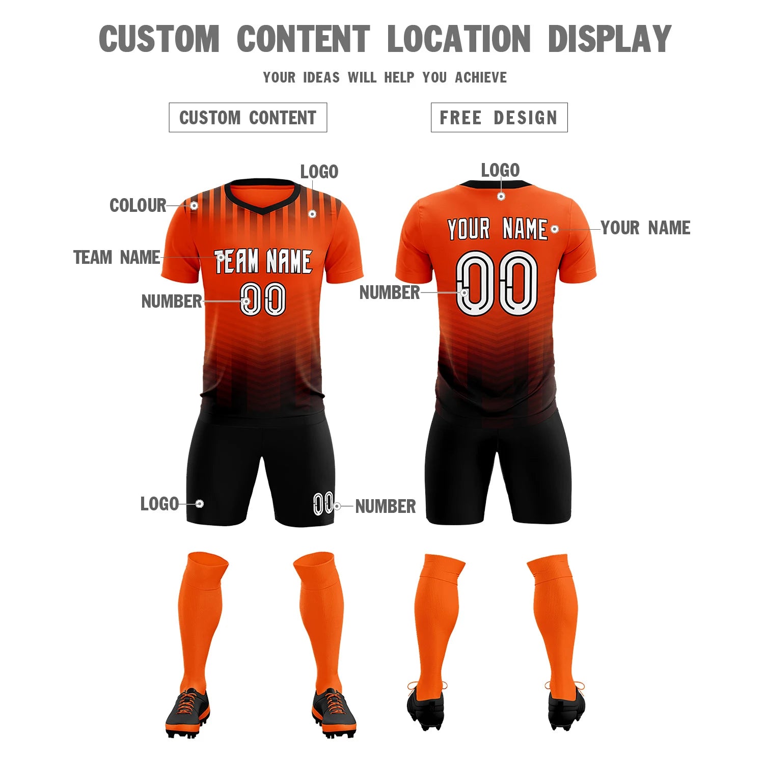 Custom Orange Black Soft Training Uniform Soccer Sets Jersey