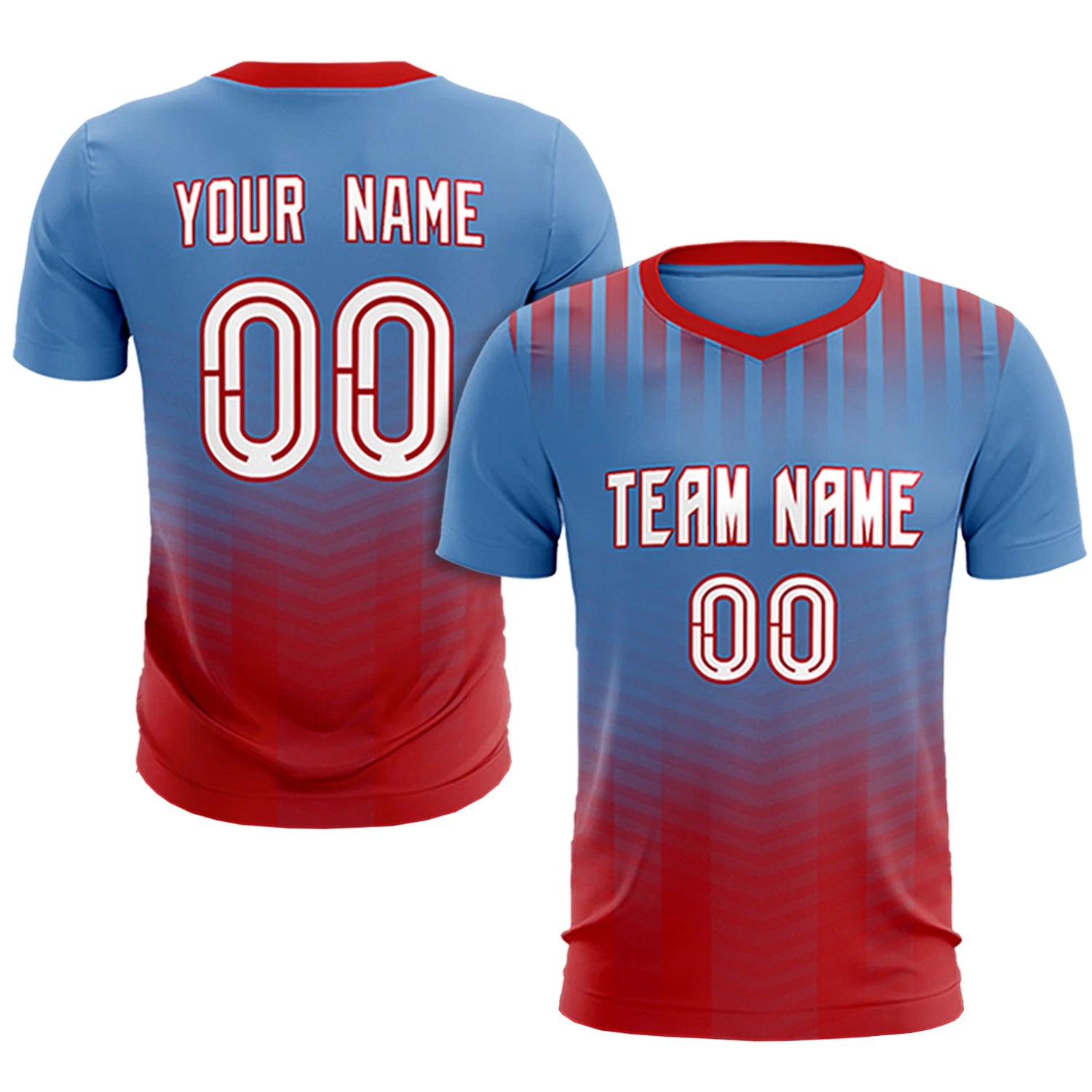 Custom Light Blue Red Soft Training Uniform Soccer Sets Jersey