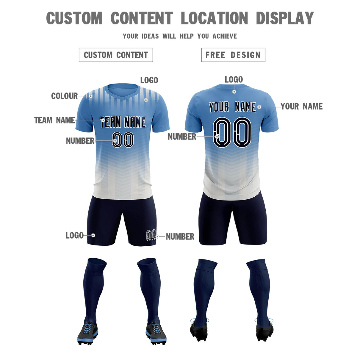 Custom Light Blue Cream Soft Training Uniform Soccer Sets Jersey