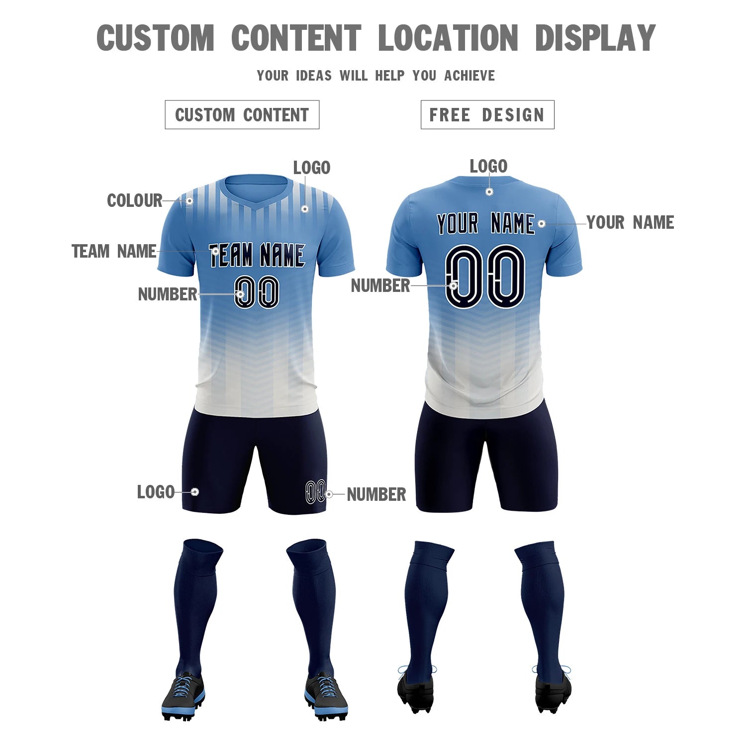 Custom Light Blue Cream Soft Training Uniform Soccer Sets Jersey