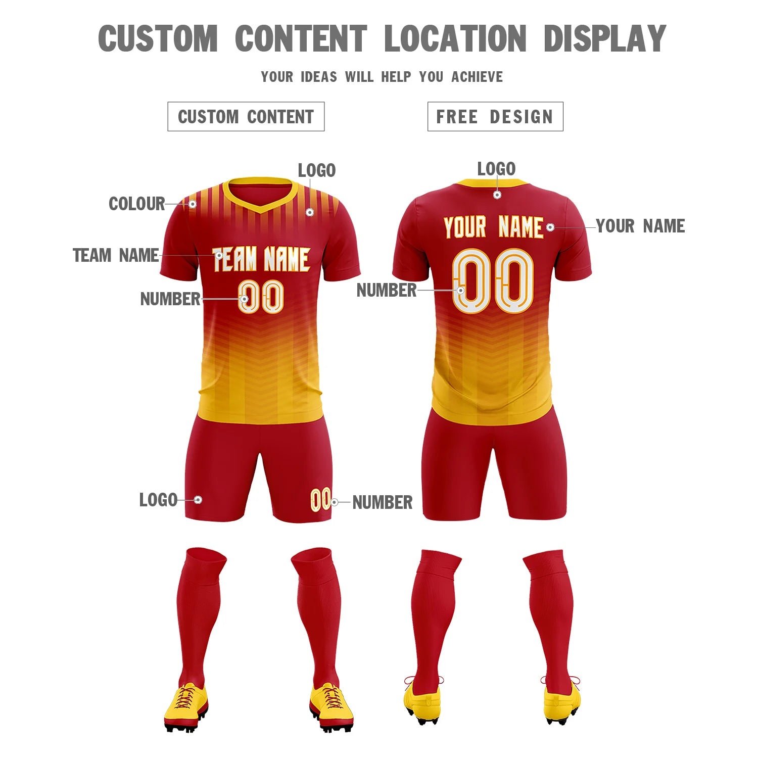 Custom Red Gold01 Soft Training Uniform Soccer Sets Jersey