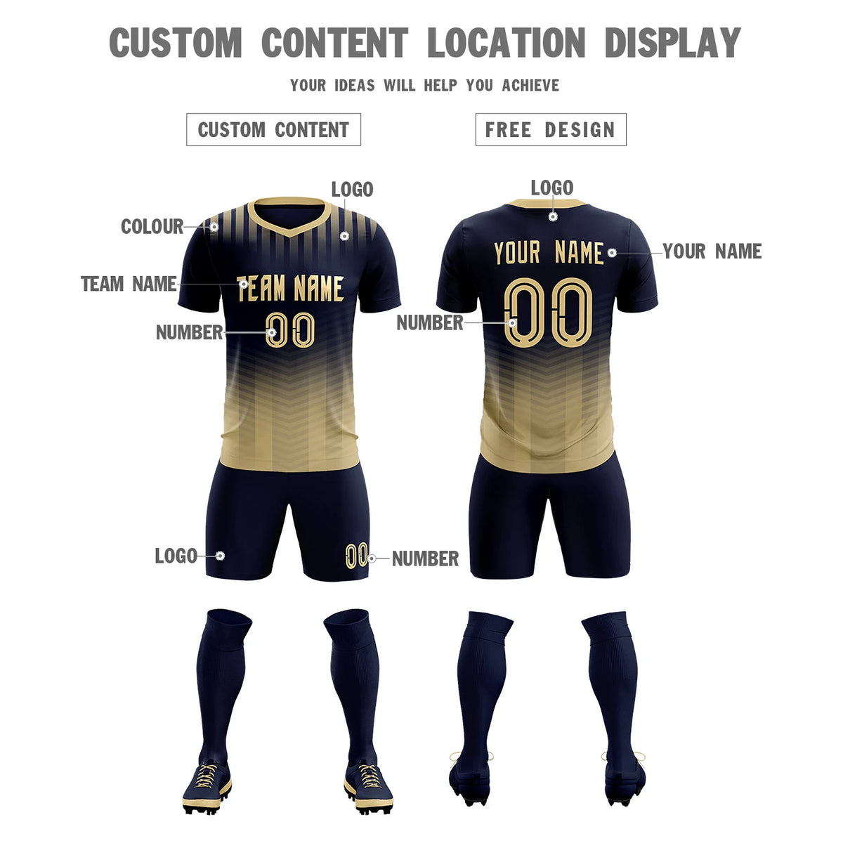 Custom Navy Khaki Soft Training Uniform Soccer Sets Jersey