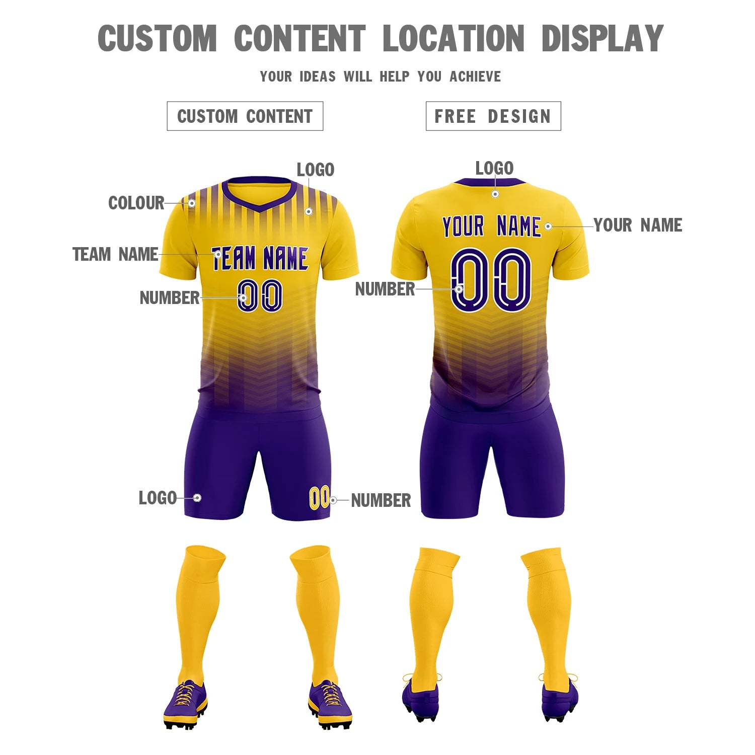 Custom Yellow Purple Soft Training Uniform Soccer Sets Jersey