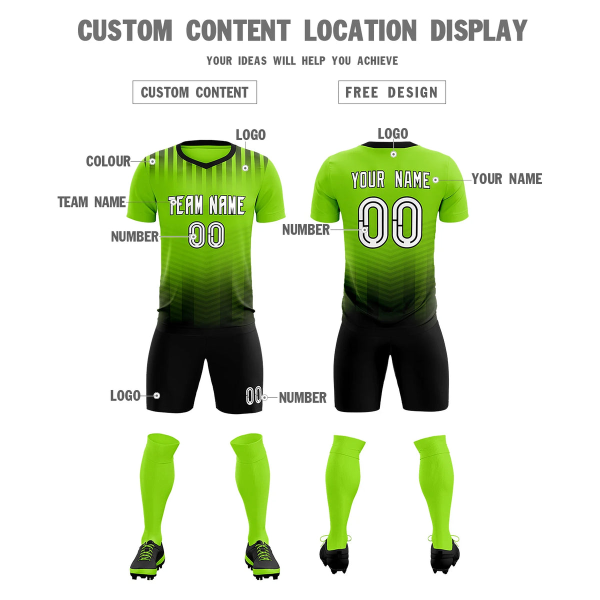 Custom Neon Green Black Soft Training Uniform Soccer Sets Jersey