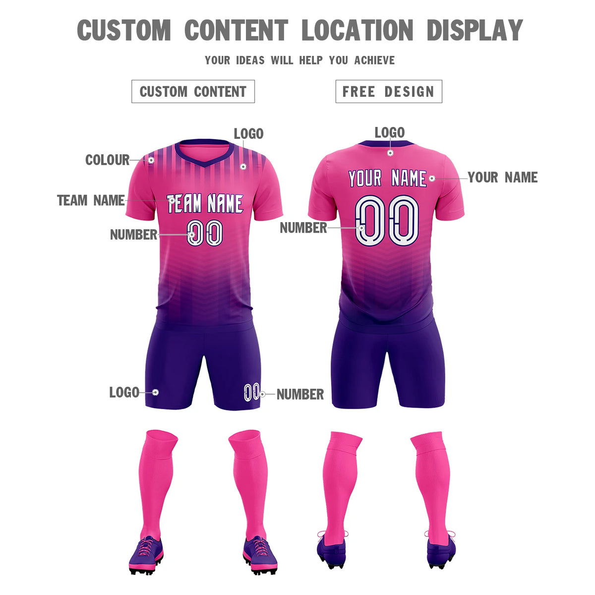 Custom Pink Purple Soft Training Uniform Soccer Sets Jersey