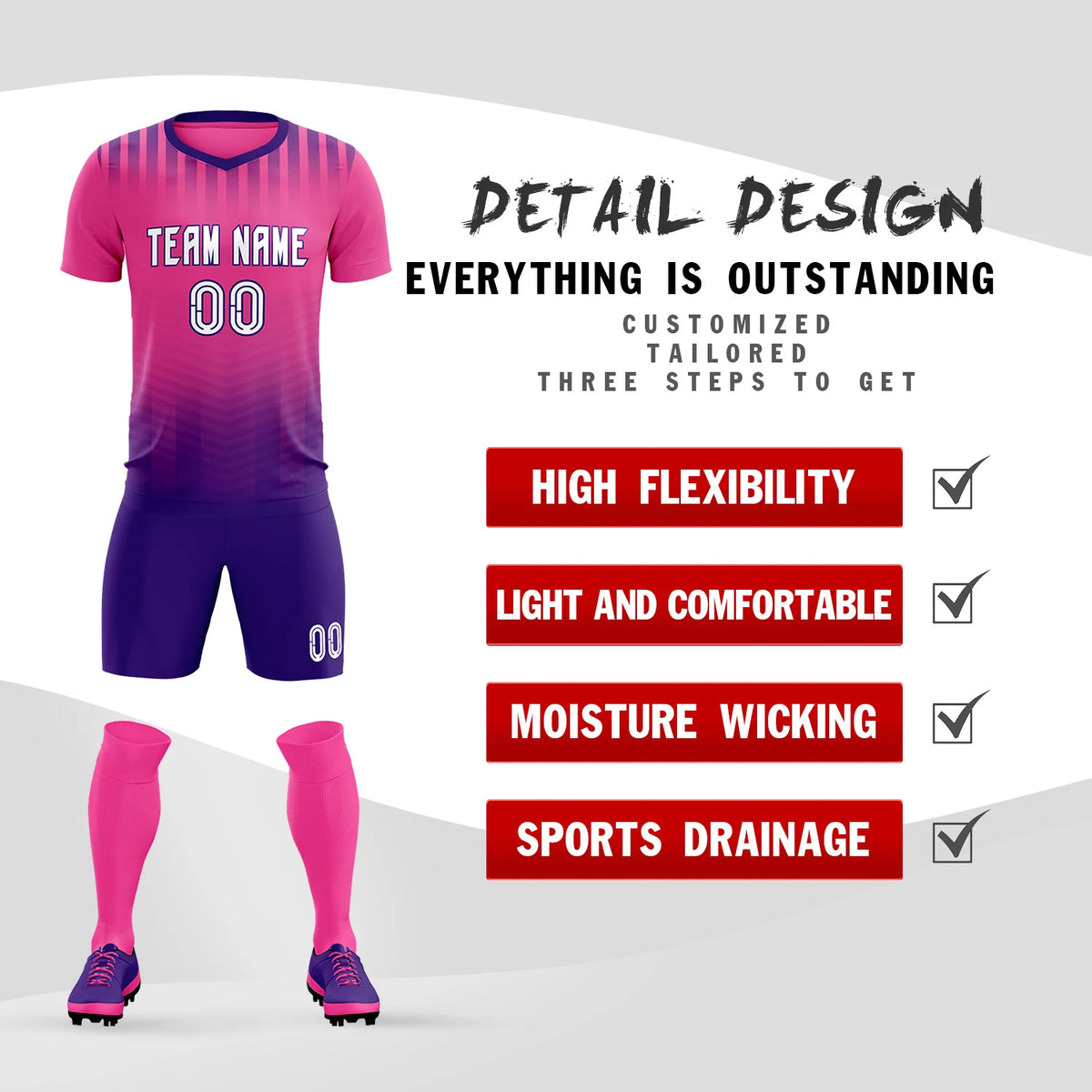 Custom Pink Purple Soft Training Uniform Soccer Sets Jersey