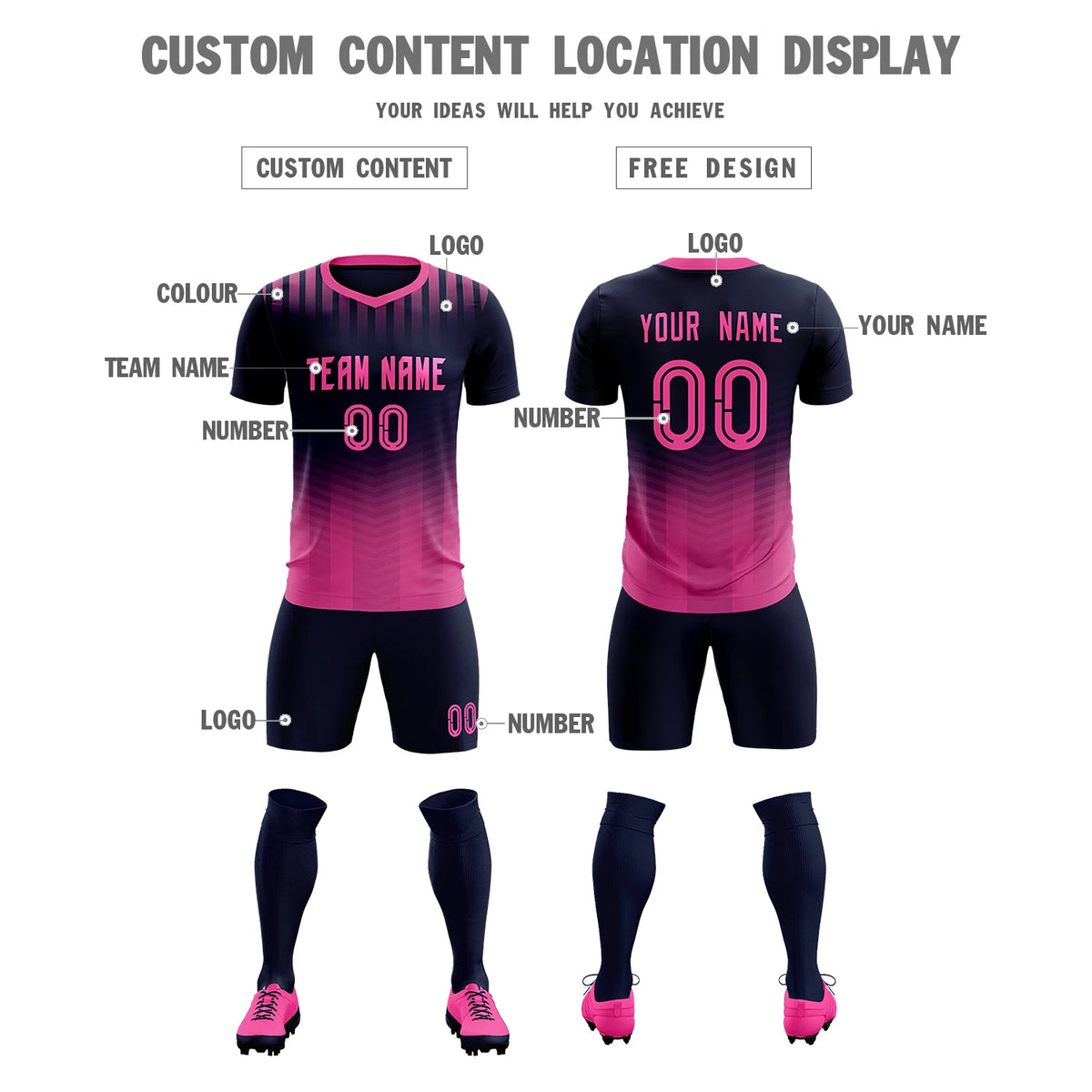 Custom Navy Pink Soft Training Uniform Soccer Sets Jersey