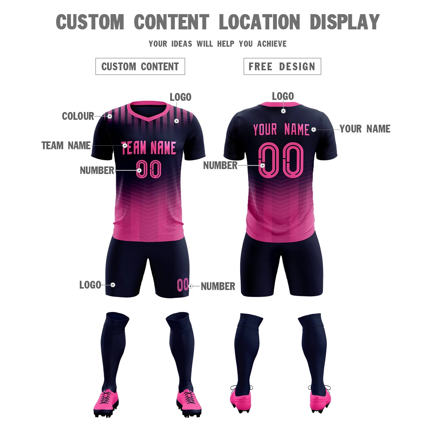 Custom Navy Pink Soft Training Uniform Soccer Sets Jersey