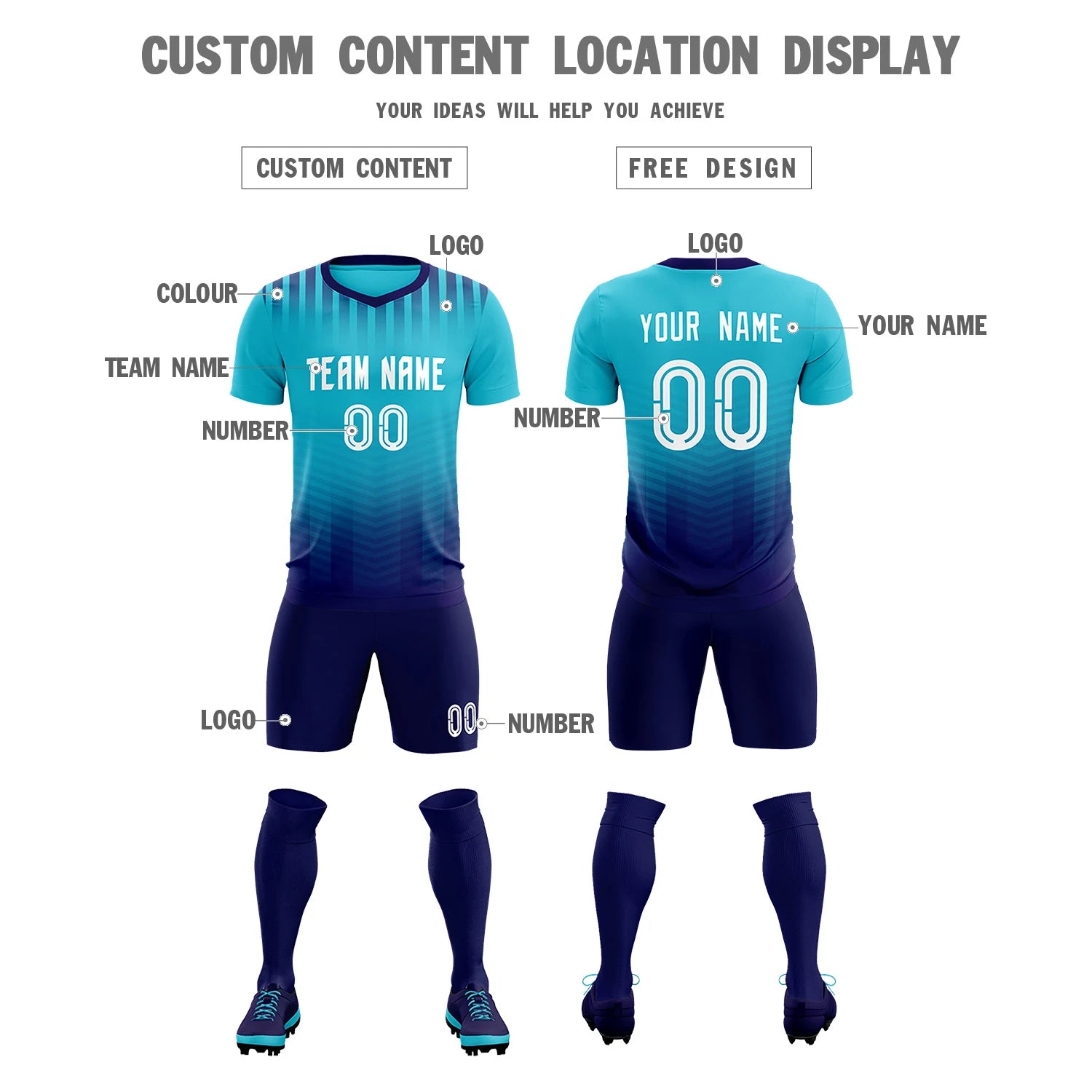Custom Powder Blue Navy Soft Training Uniform Soccer Sets Jersey