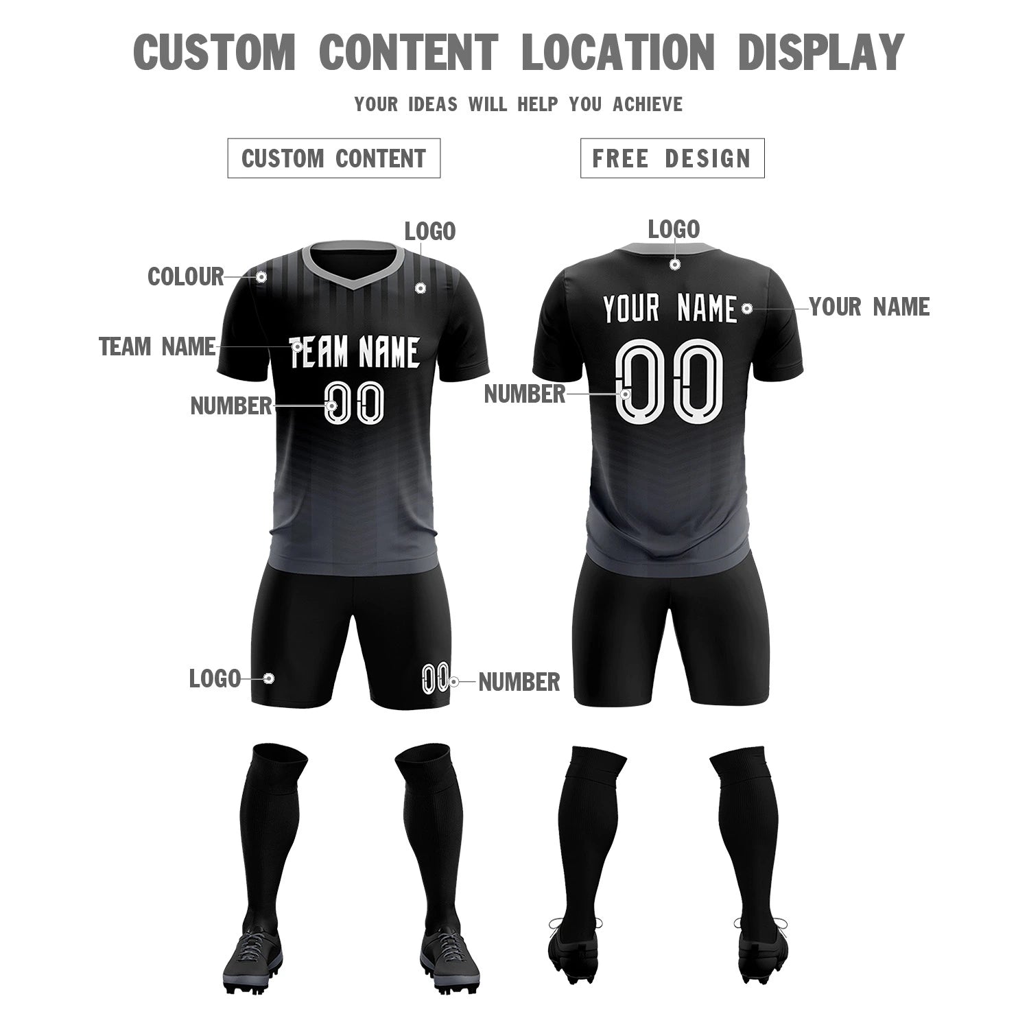 Custom Black Navy Soft Training Uniform Soccer Sets Jersey