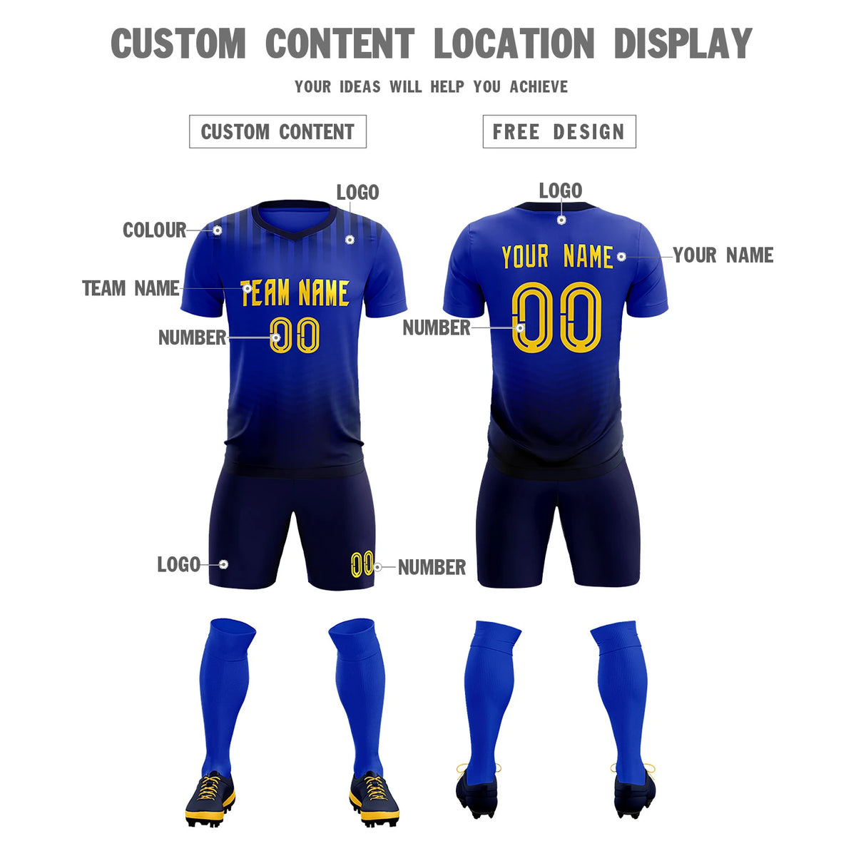 Custom Royal Blue Navy Soft Training Uniform Soccer Sets Jersey