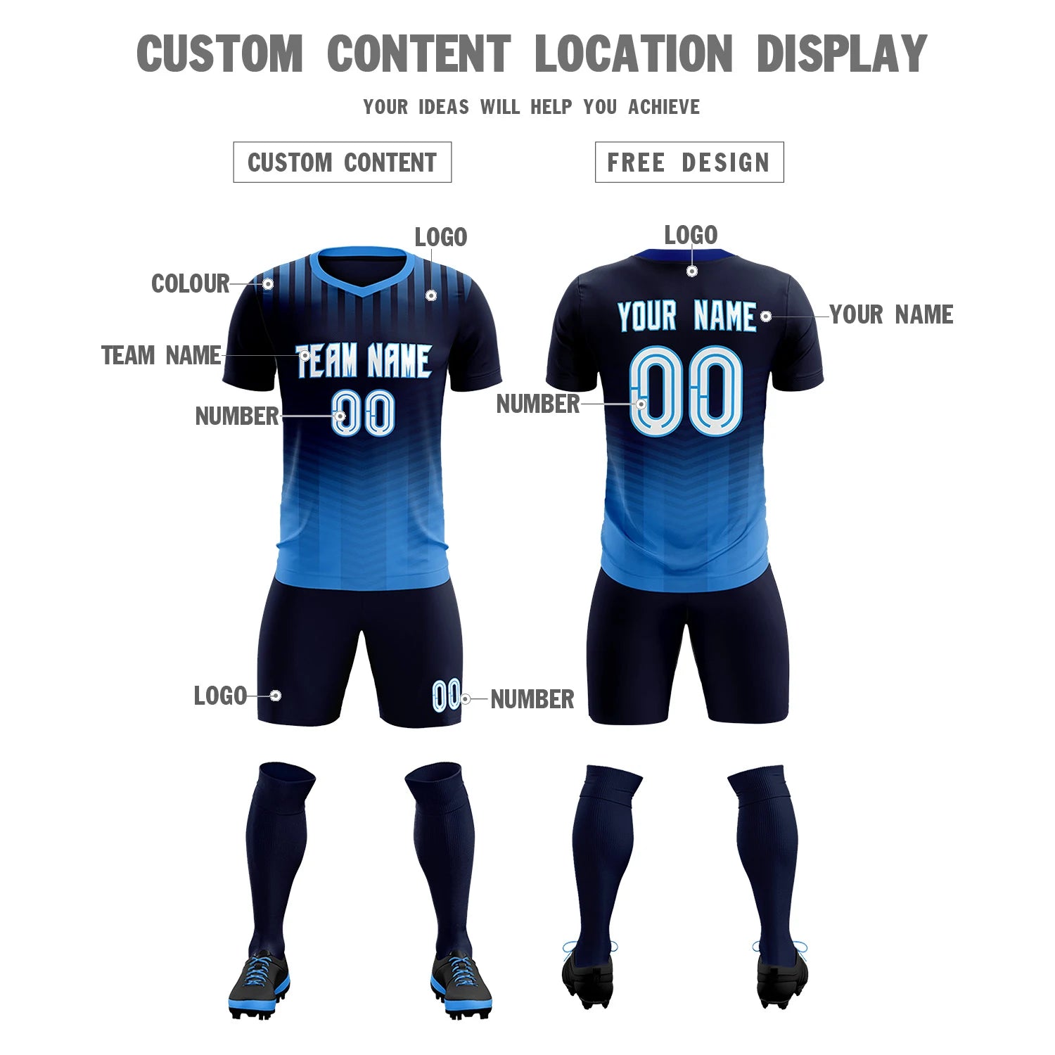 Custom Royal Blue Powder Blue Soft Training Uniform Soccer Sets Jersey