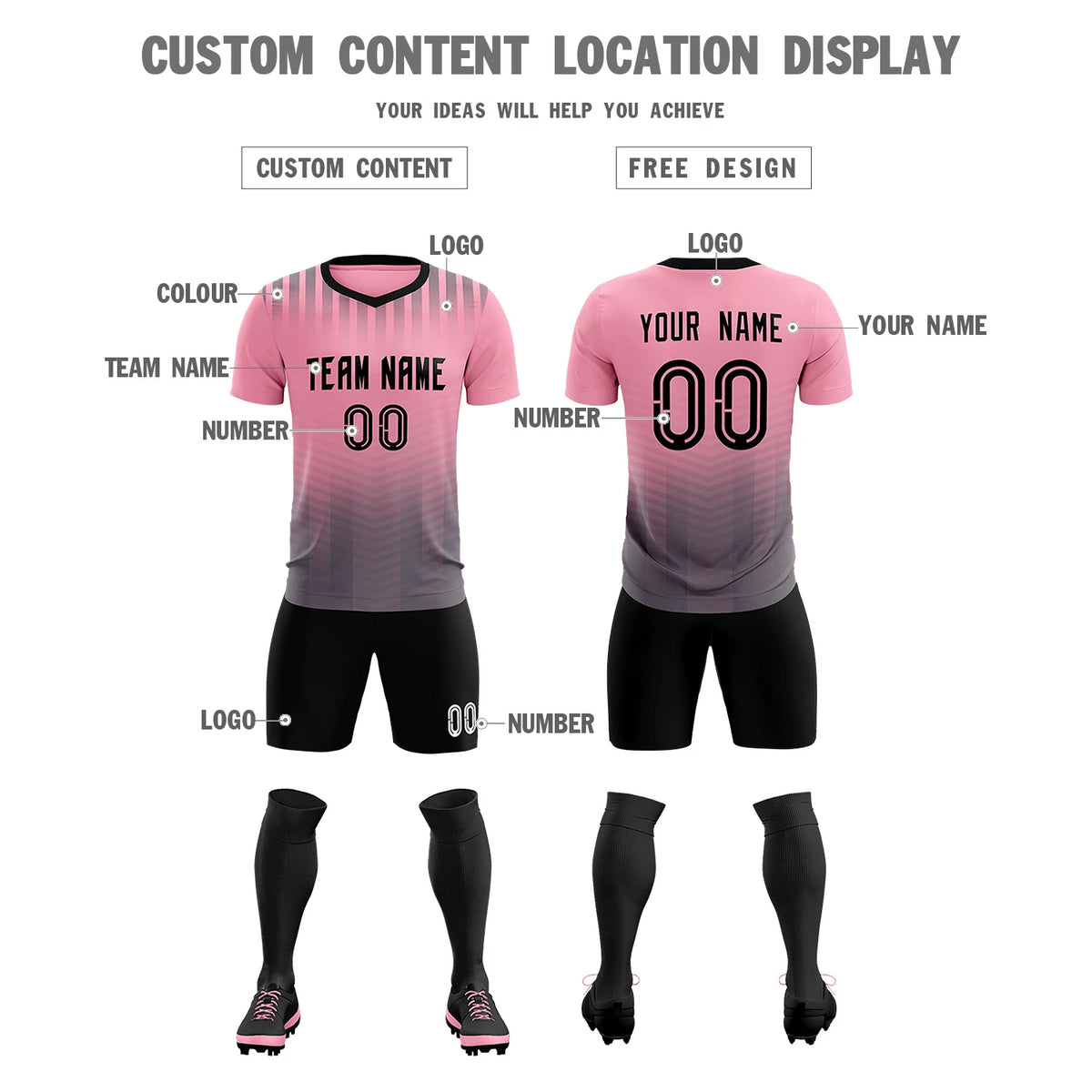 Custom Light Pink Gray Soft Training Uniform Soccer Sets Jersey