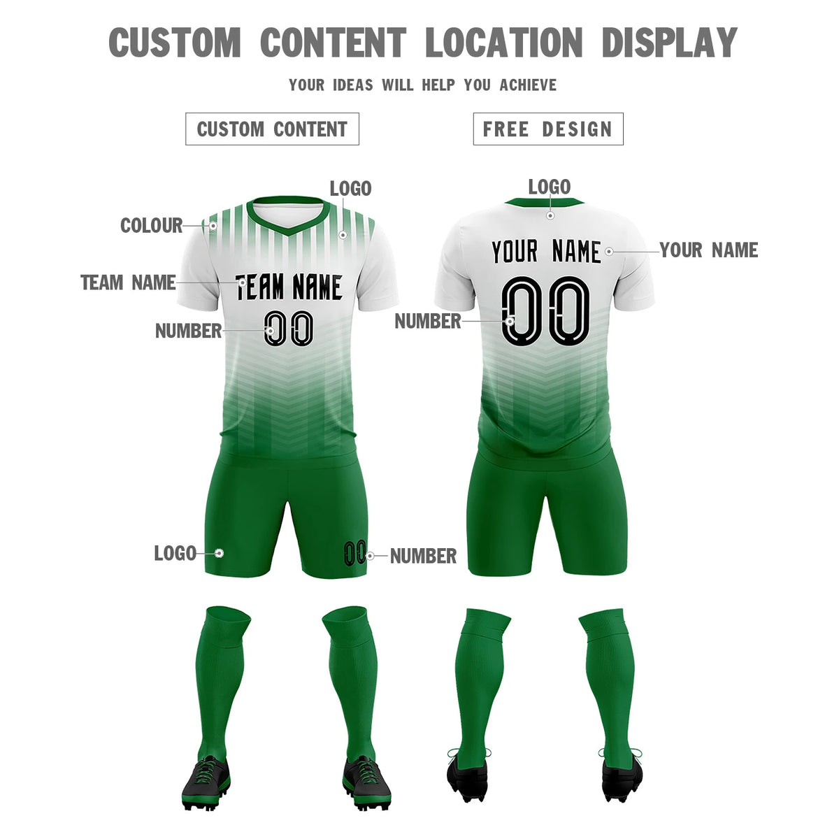 Custom White Kelly Green Soft Training Uniform Soccer Sets Jersey