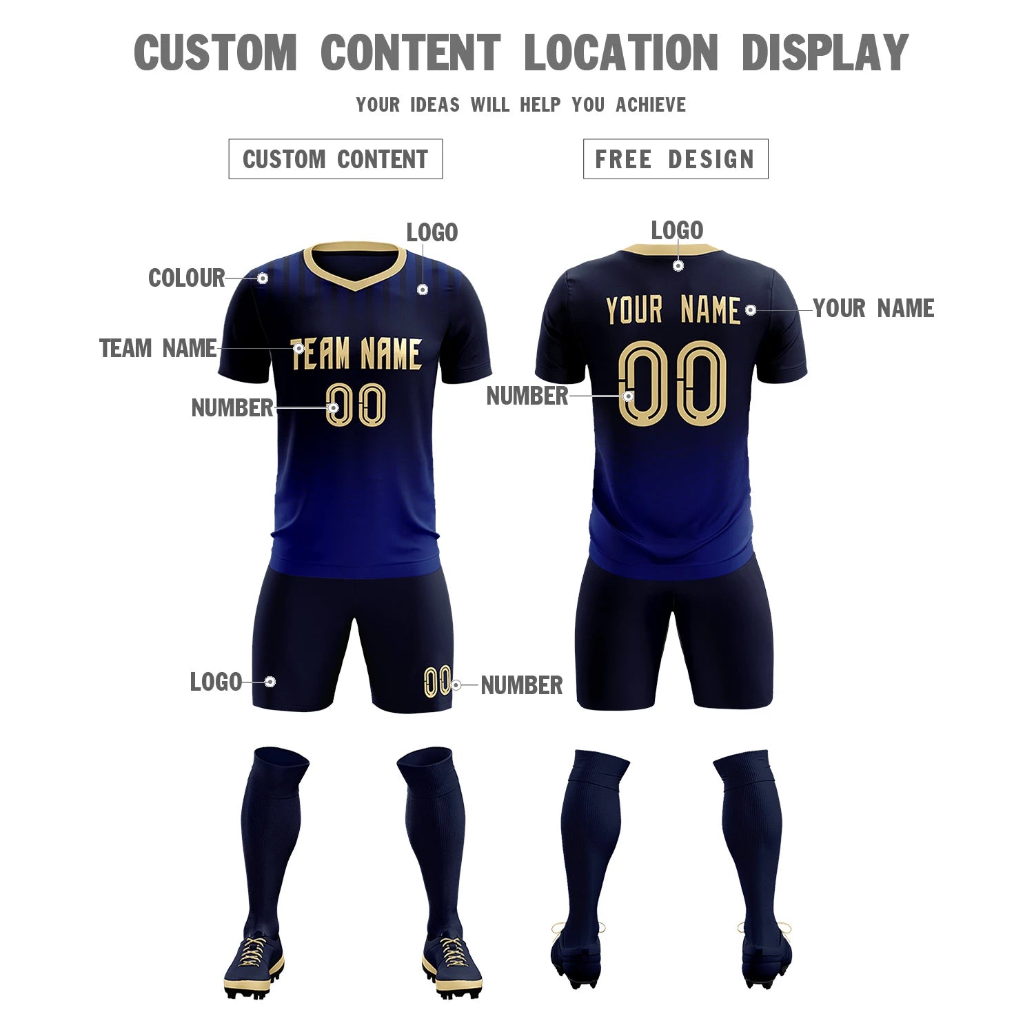 Custom Navy Khaki Soft Training Uniform Soccer Sets Jersey