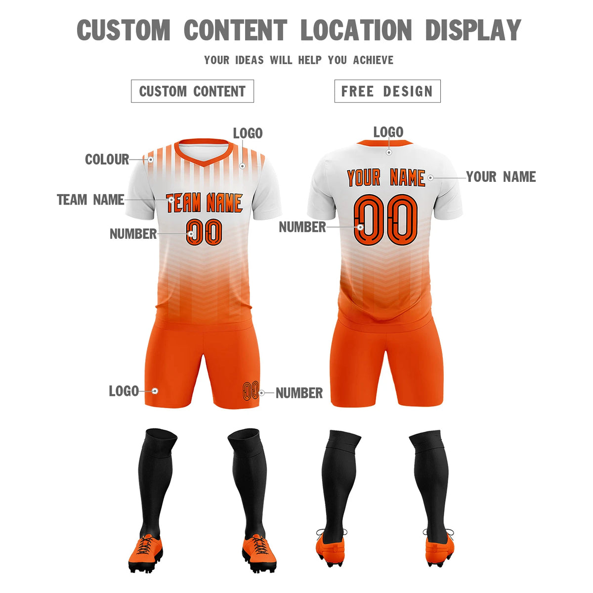 Custom White Orange Soft Training Uniform Soccer Sets Jersey