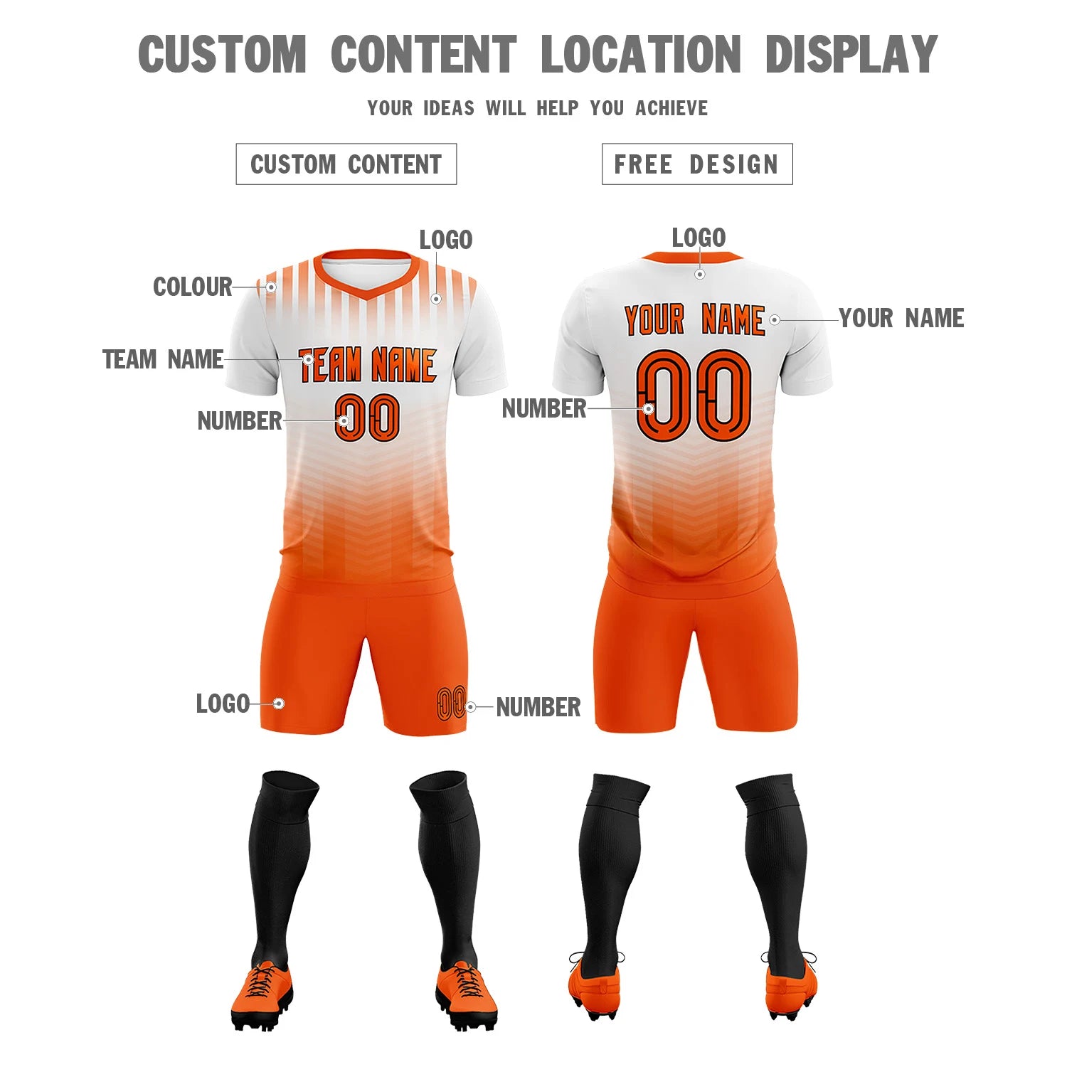 Custom White Orange Soft Training Uniform Soccer Sets Jersey
