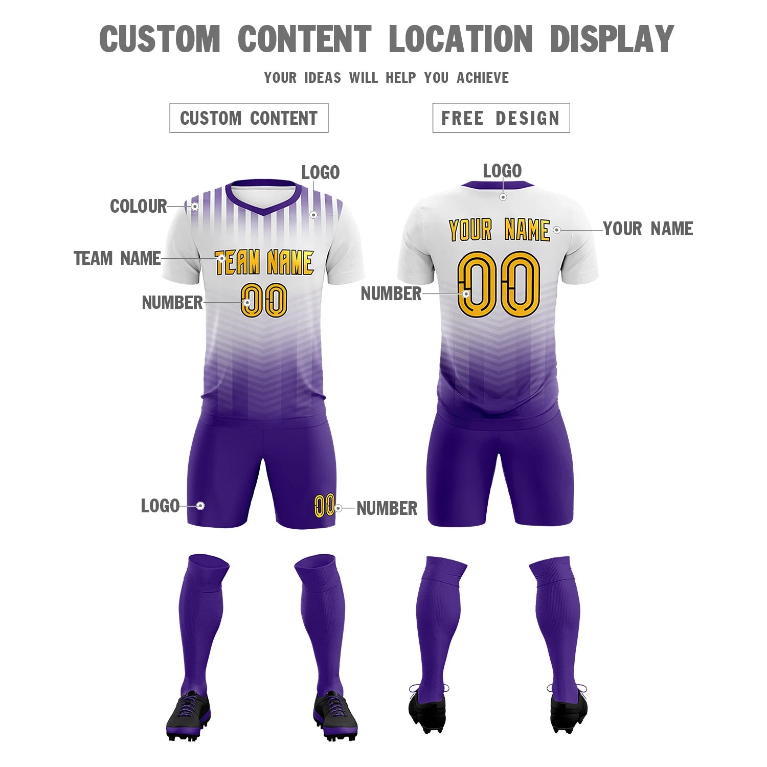 Custom White Purple Soft Training Uniform Soccer Sets Jersey