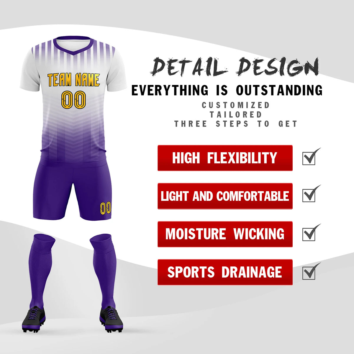 Custom White Purple Soft Training Uniform Soccer Sets Jersey