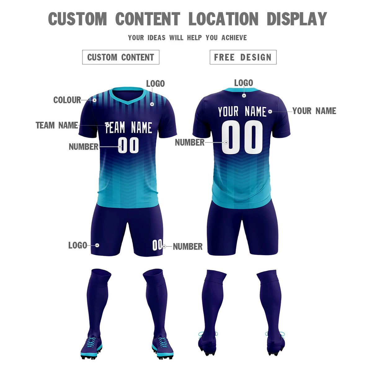 Custom Purple Sky Blue Soft Training Uniform Soccer Sets Jersey